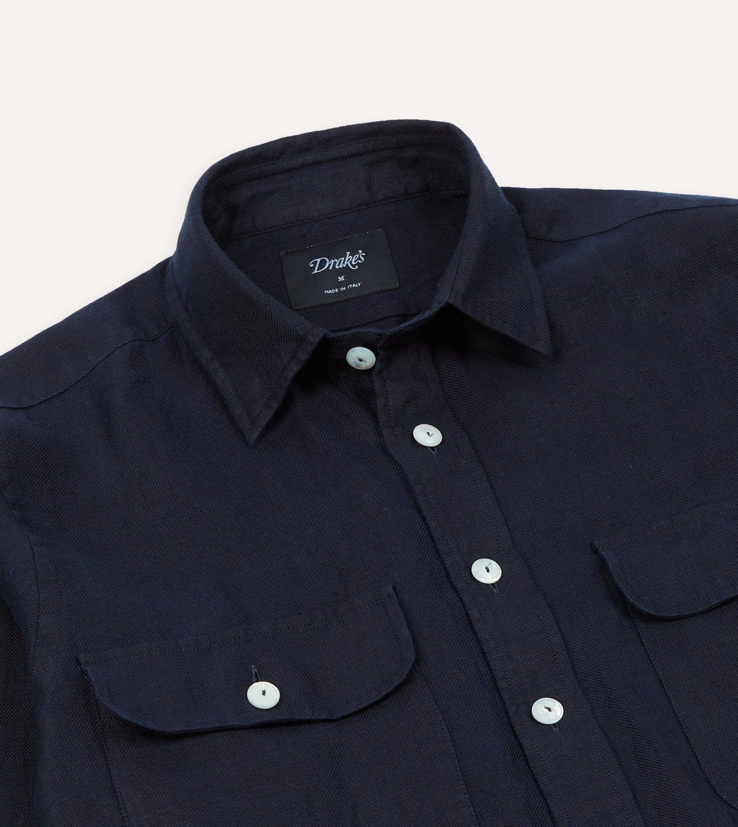 Navy Linen Twill Two-Pocket Work Shirt