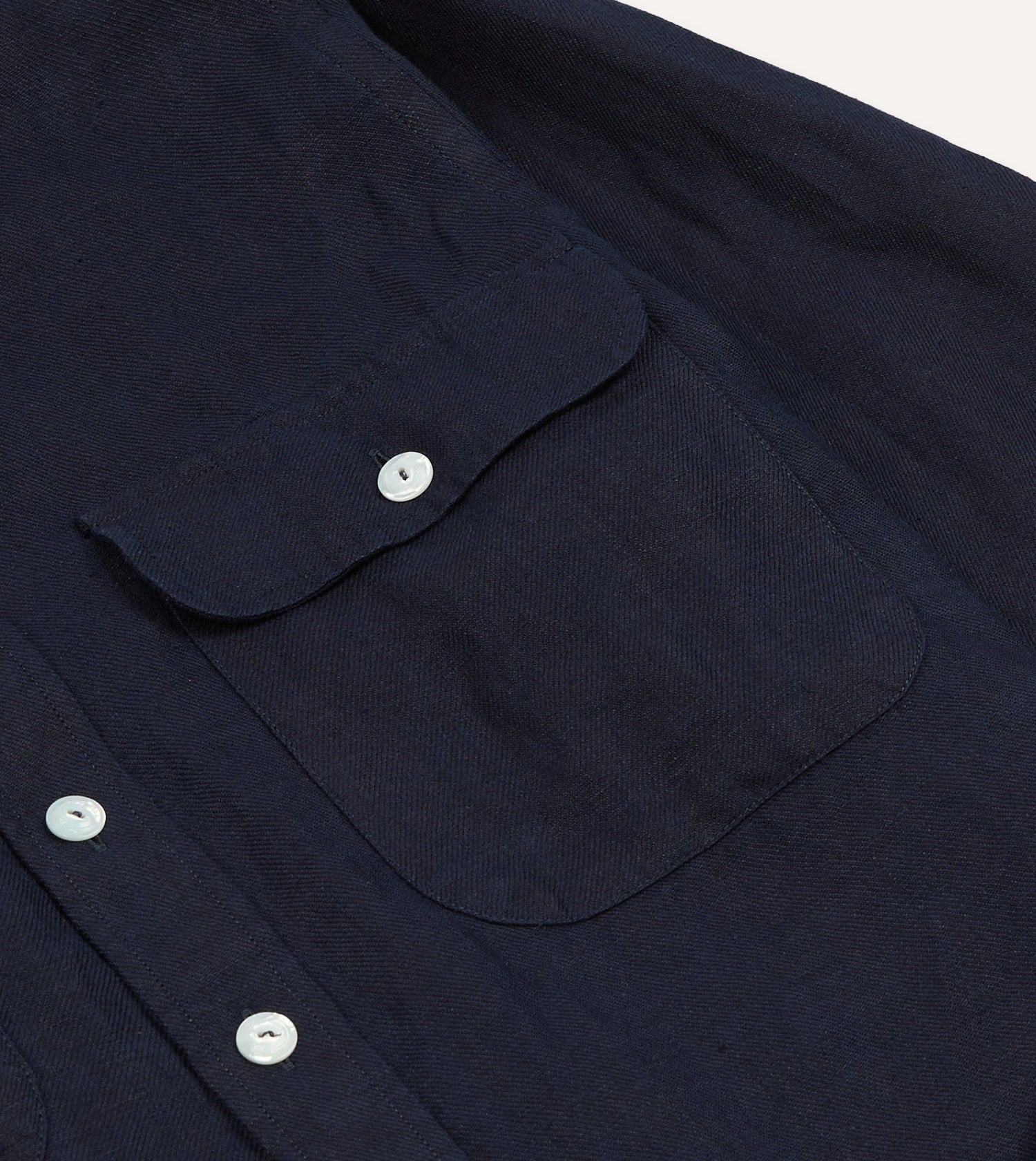 Navy Linen Twill Two-Pocket Work Shirt