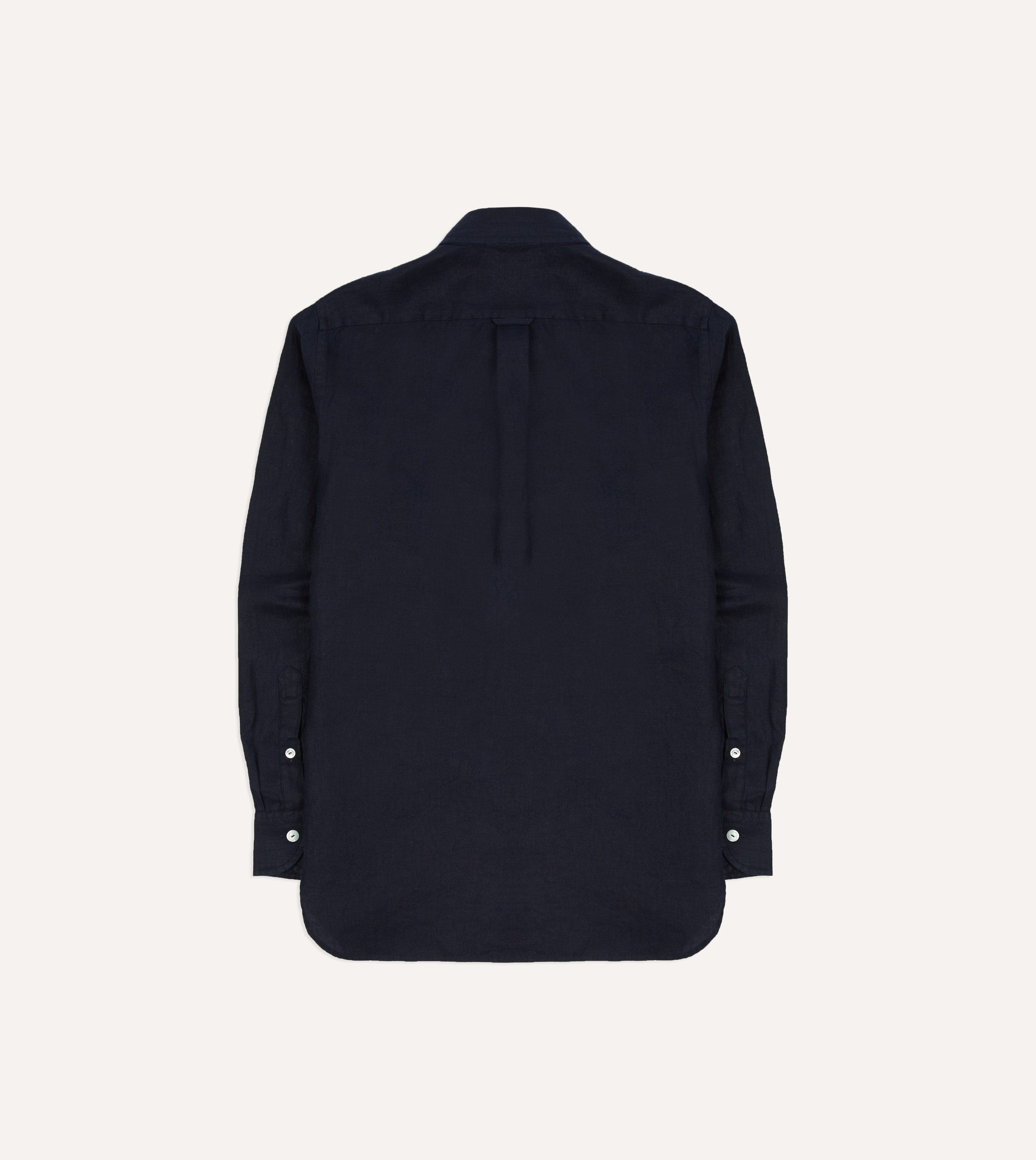 Navy Linen Twill Two-Pocket Work Shirt