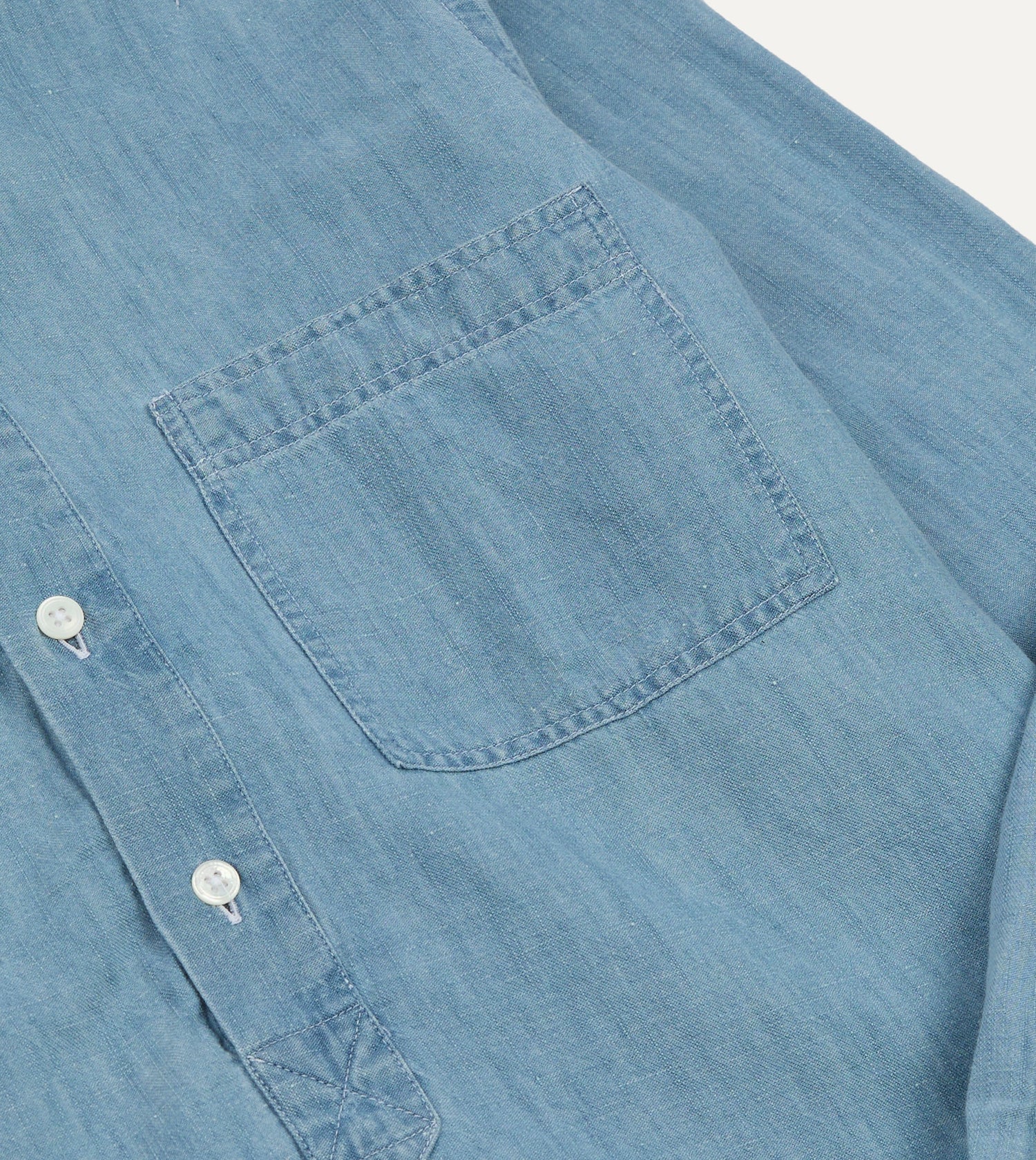 Stone Wash Cotton Chambray Button-Down Collar Popover Shirt