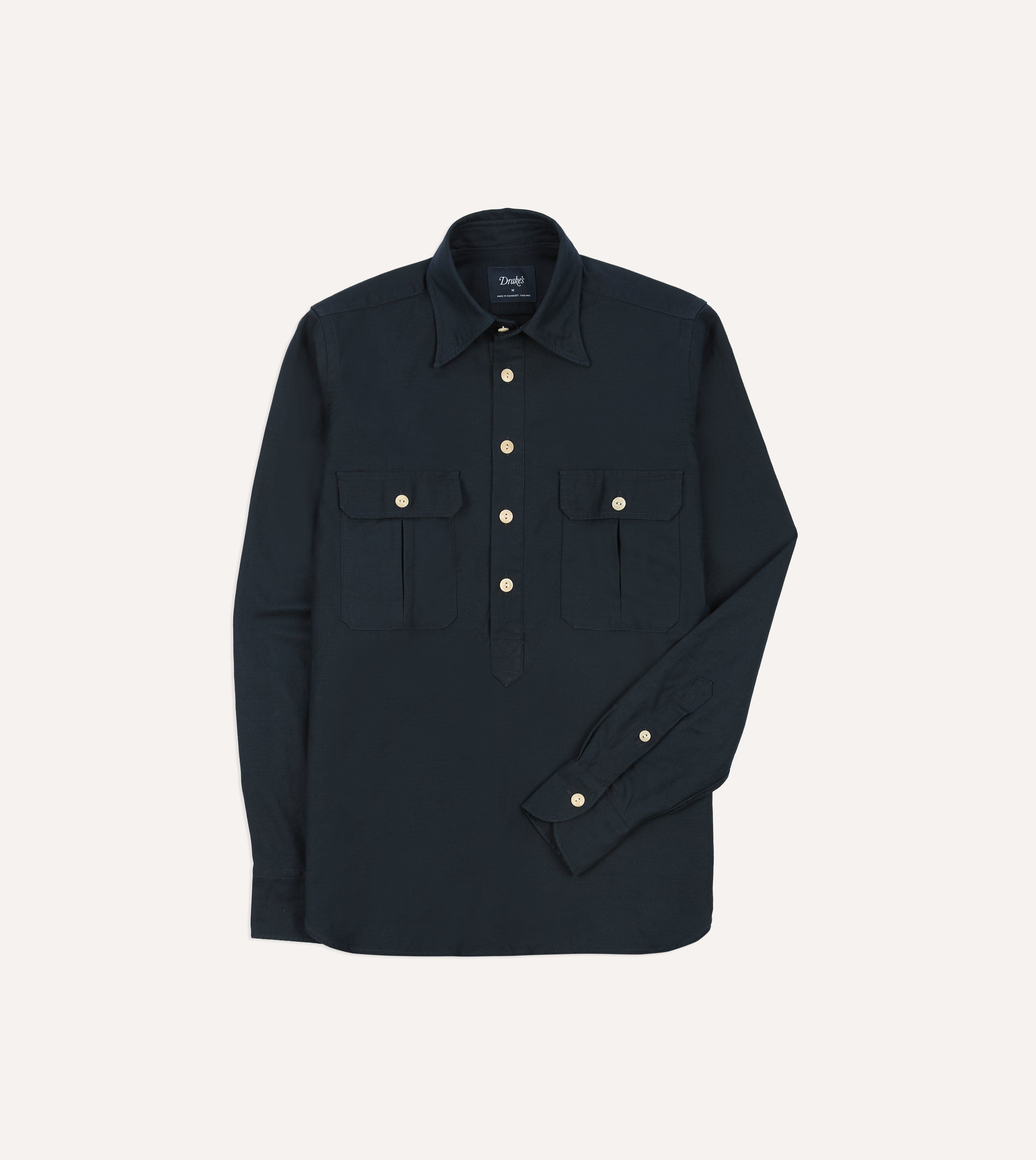 Navy Satin Cotton Popover Work Shirt