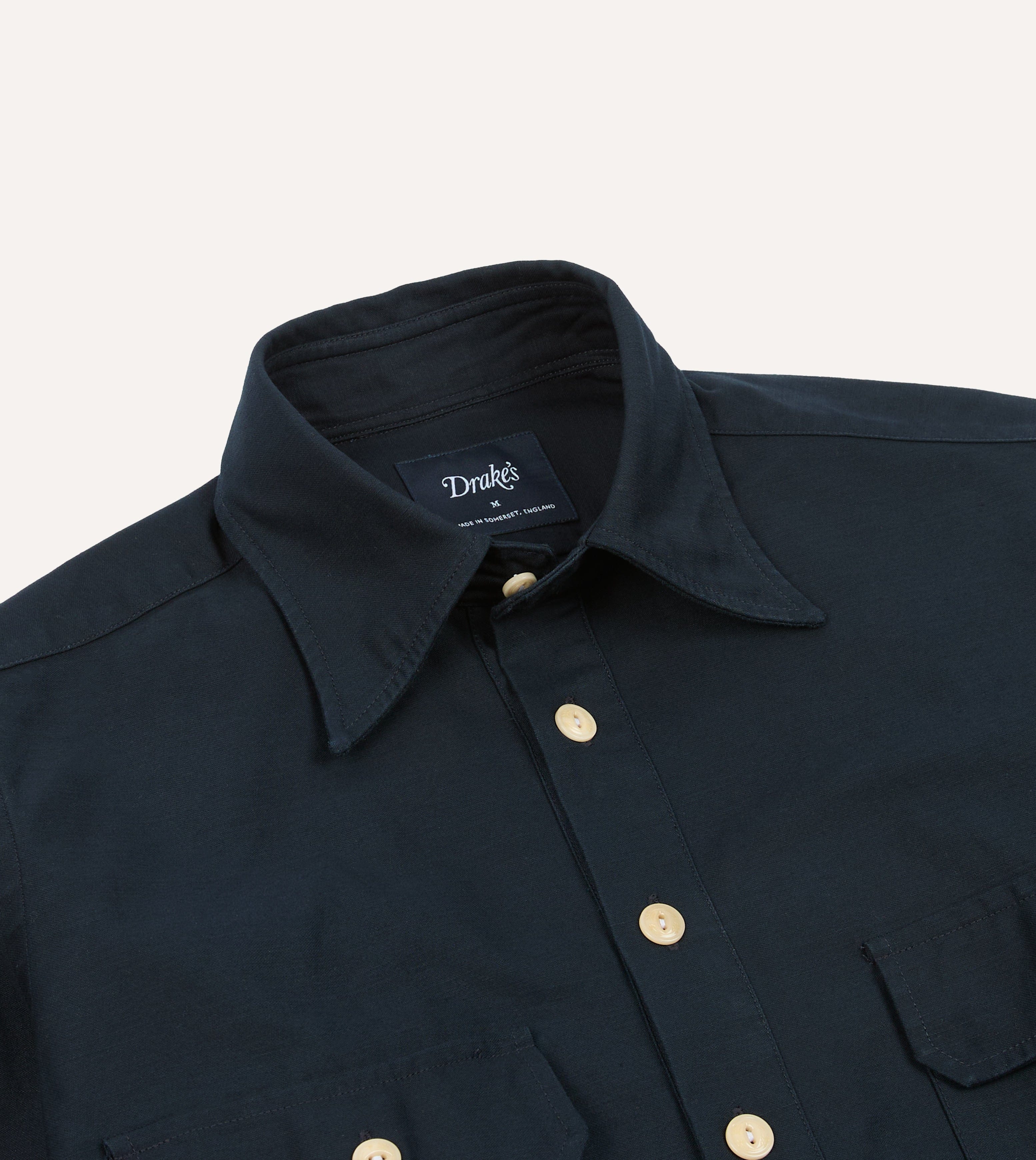 Navy Satin Cotton Popover Work Shirt – Drakes