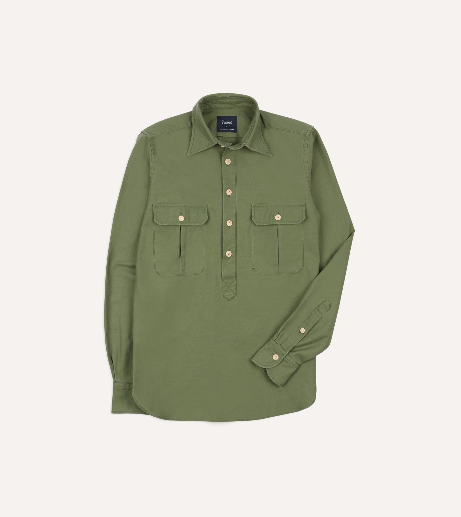 Green Satin Cotton Popover Work Shirt