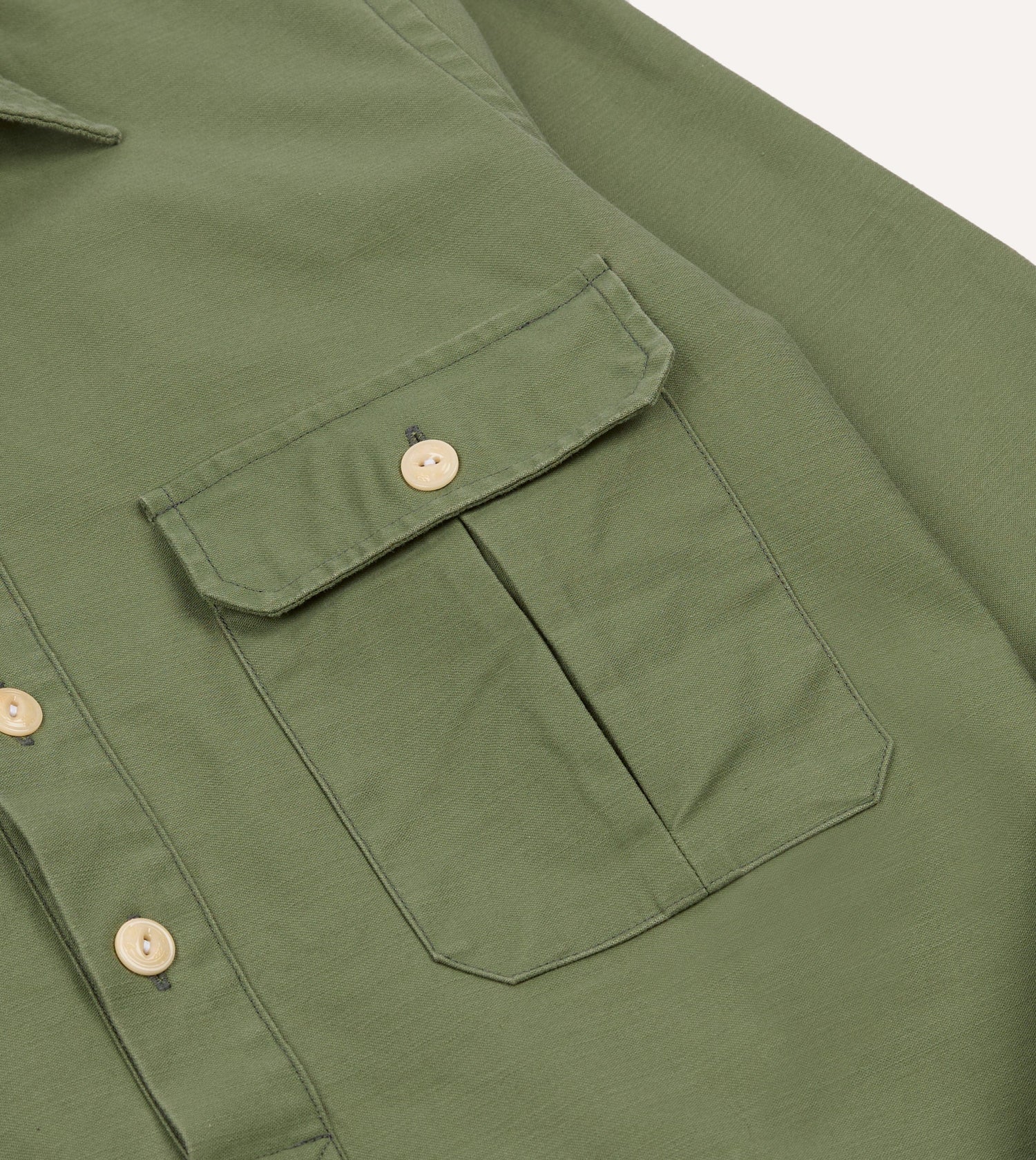 Green Satin Cotton Popover Work Shirt