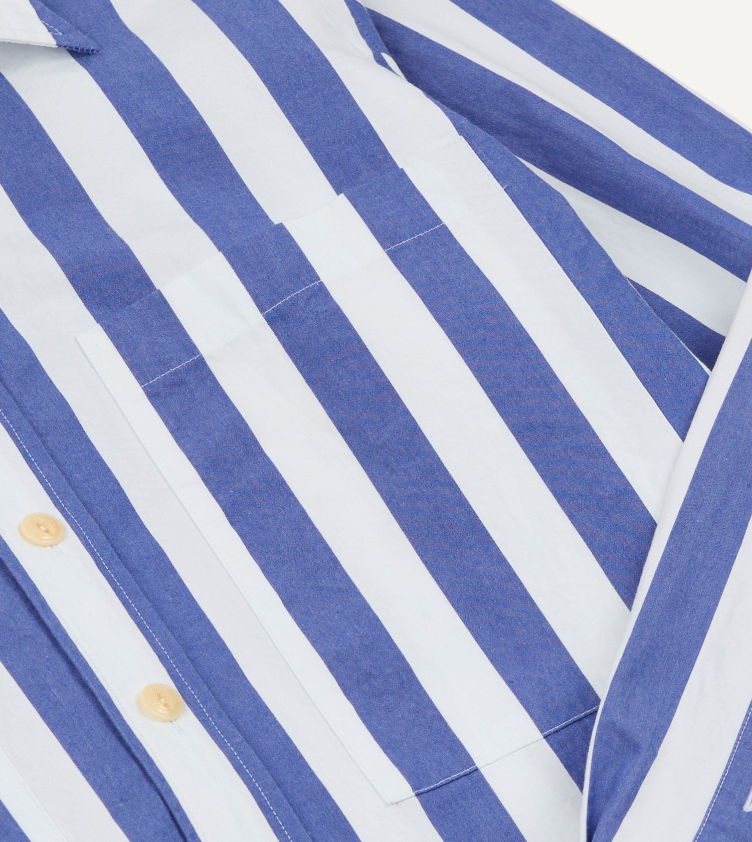Blue and White Awning Stripe Cotton Long Point Collar Shirt