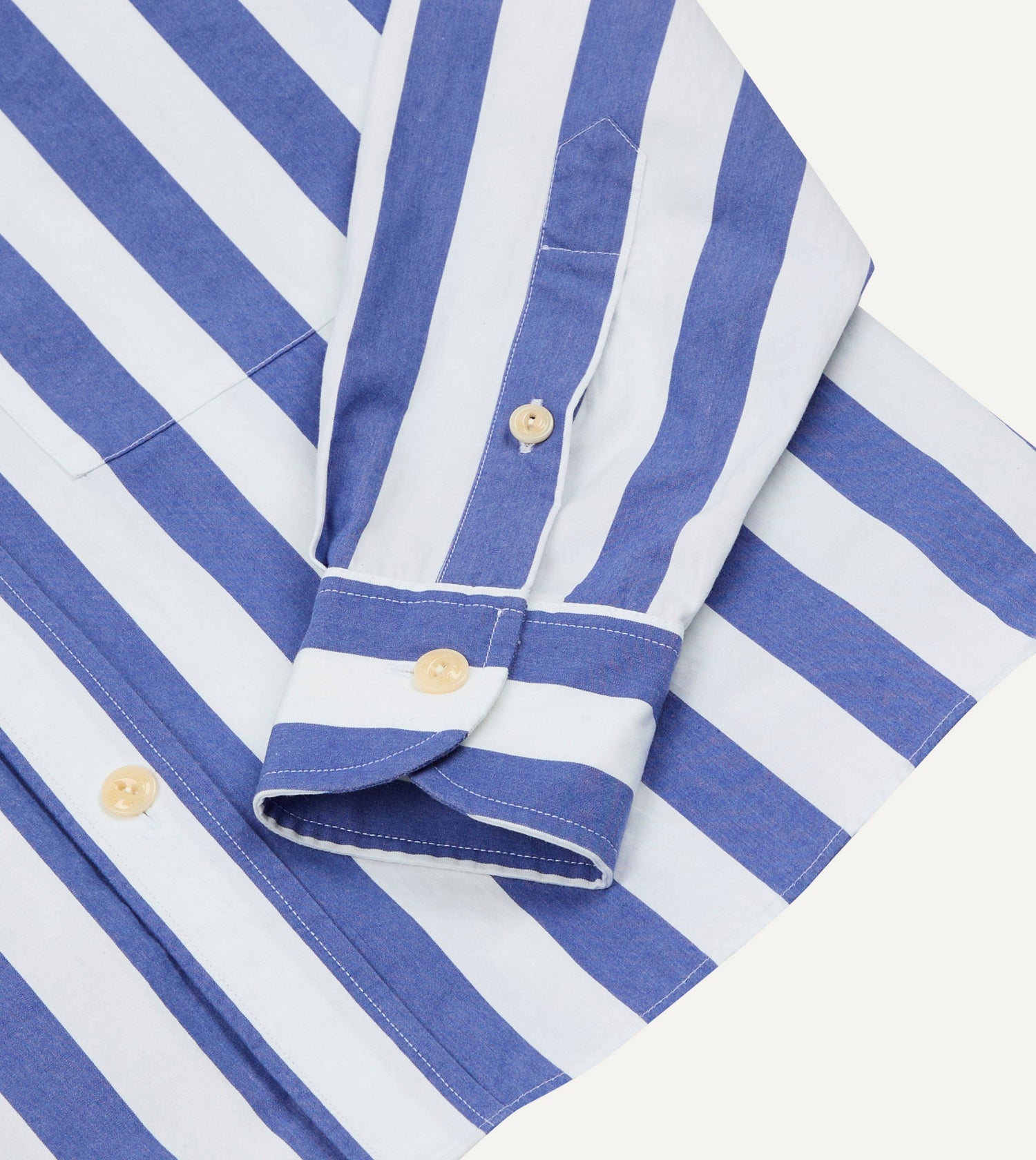 Blue and White Awning Stripe Cotton Long Point Collar Shirt