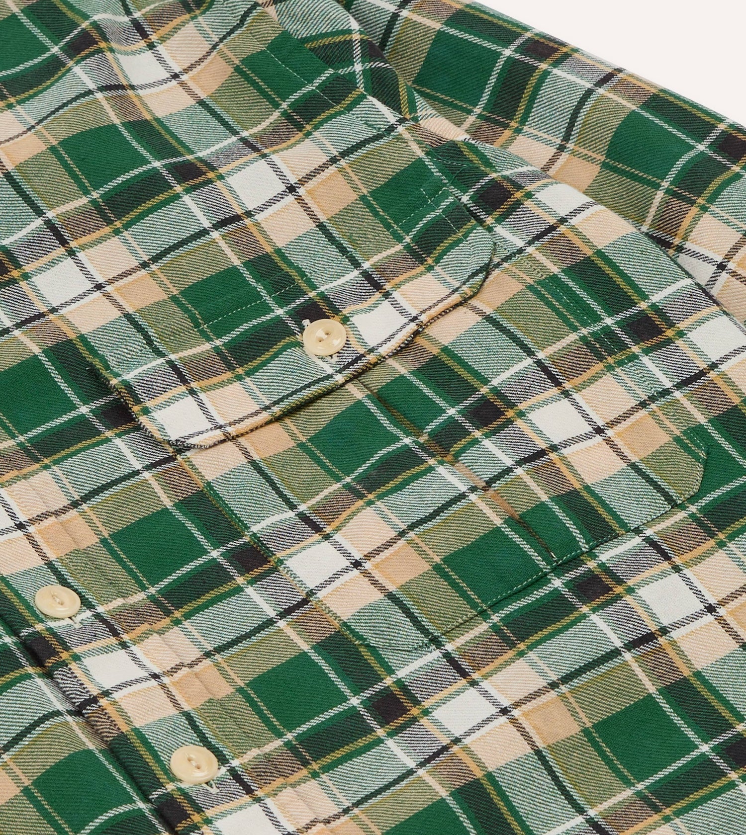 Green Check Cotton Two-Pocket Work Shirt