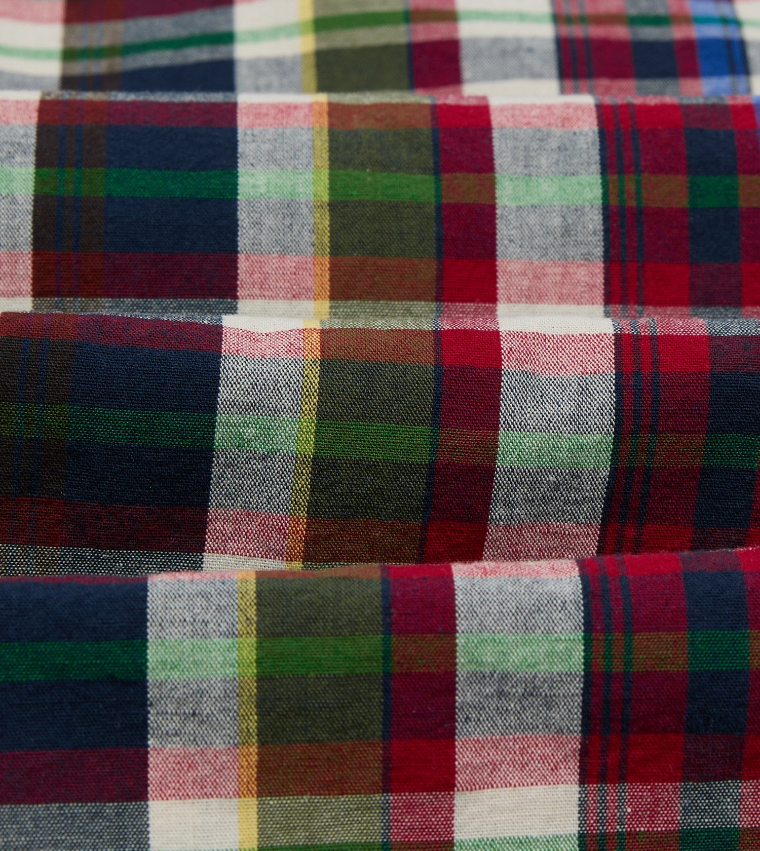 Navy and Red Check Cotton-Linen Two-Pocket Work Shirt