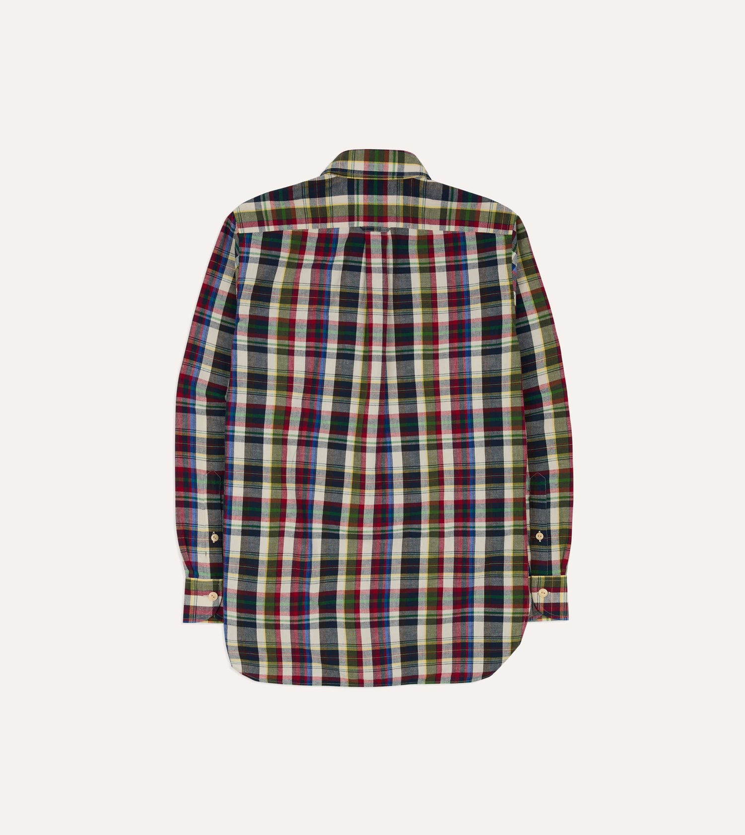 Navy and Red Check Cotton-Linen Two-Pocket Work Shirt