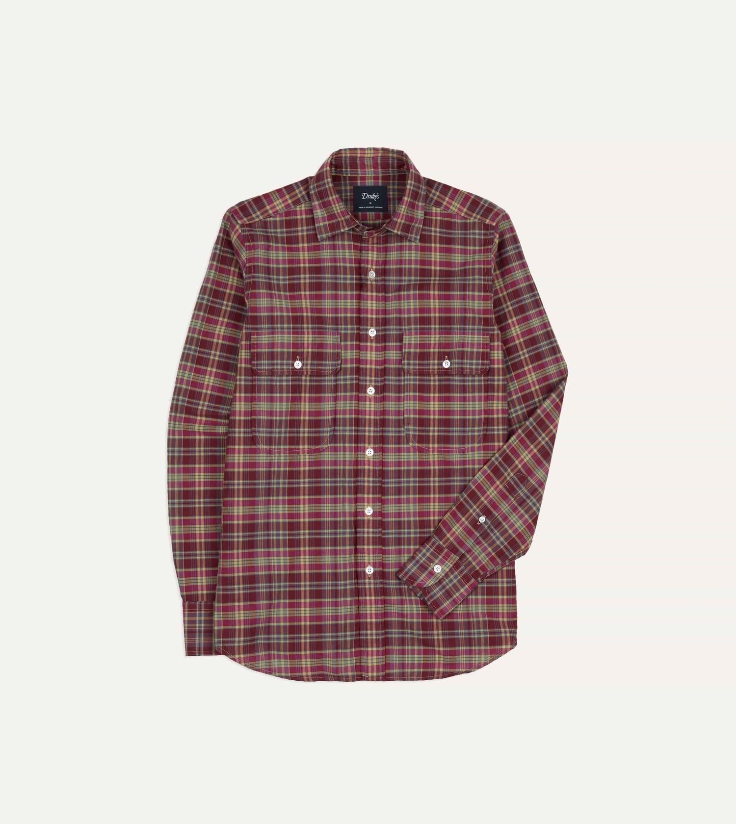 Plum Madras Check Cotton Two-Pocket Work Shirt