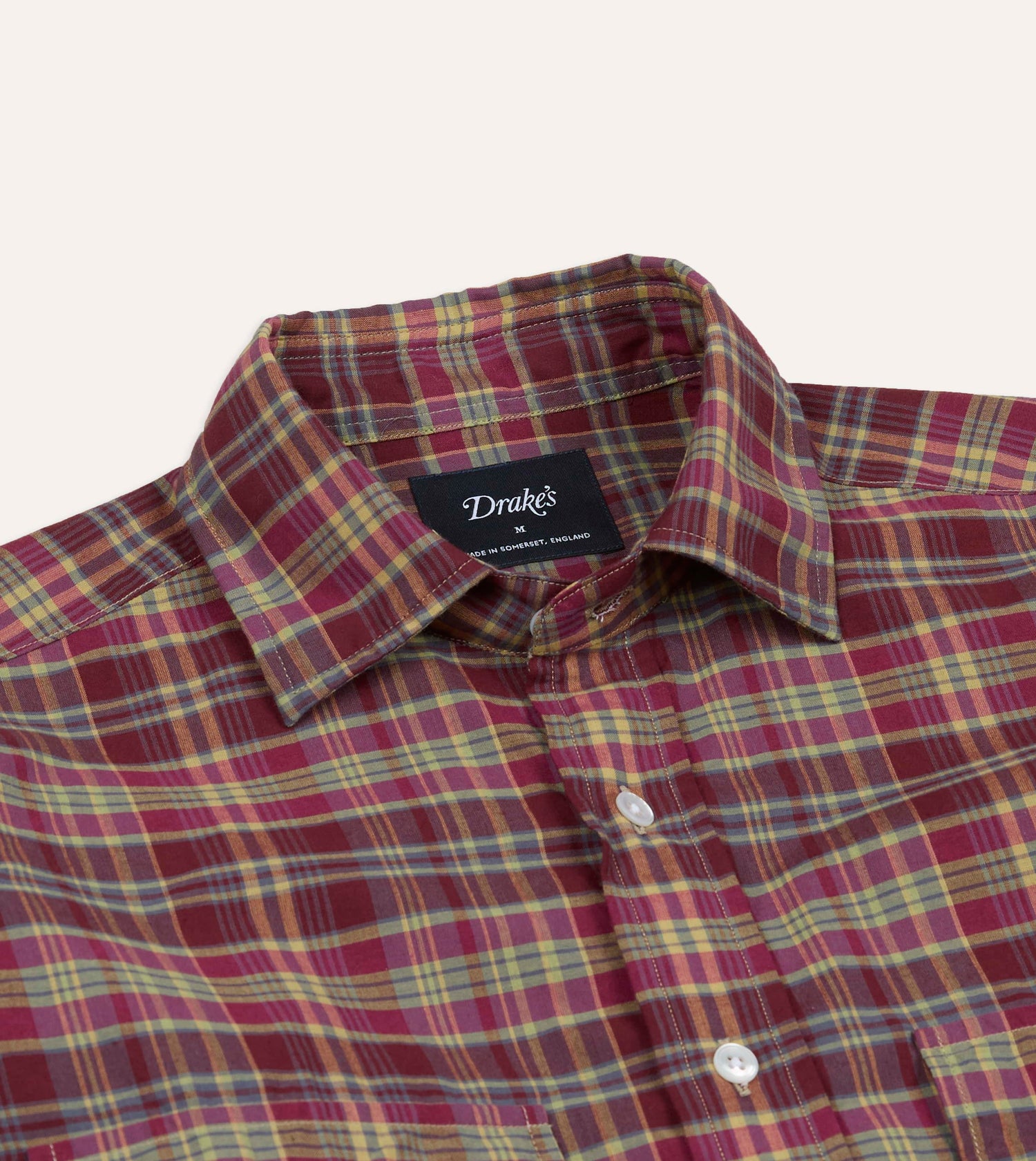 Plum Madras Check Cotton Two-Pocket Work Shirt