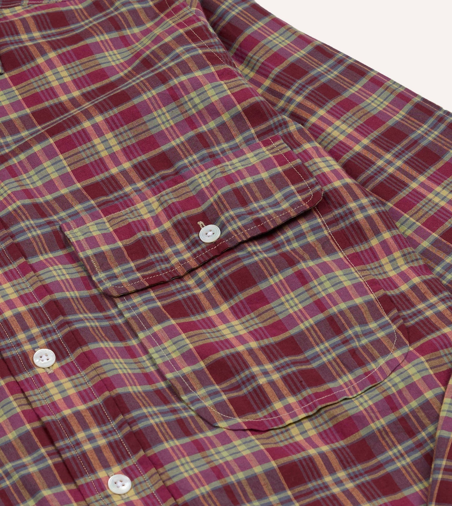Plum Madras Check Cotton Two-Pocket Work Shirt