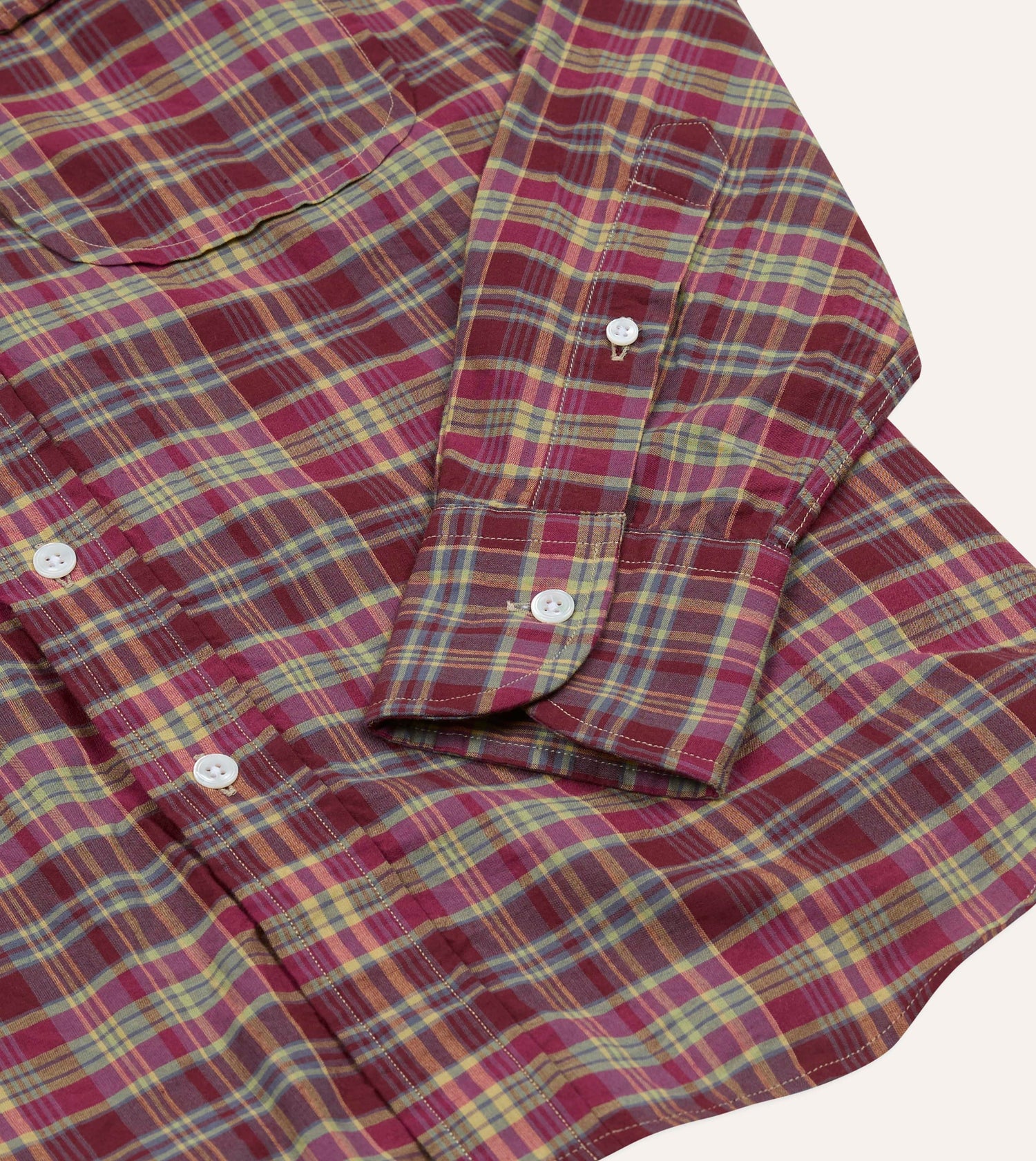 Plum Madras Check Cotton Two-Pocket Work Shirt