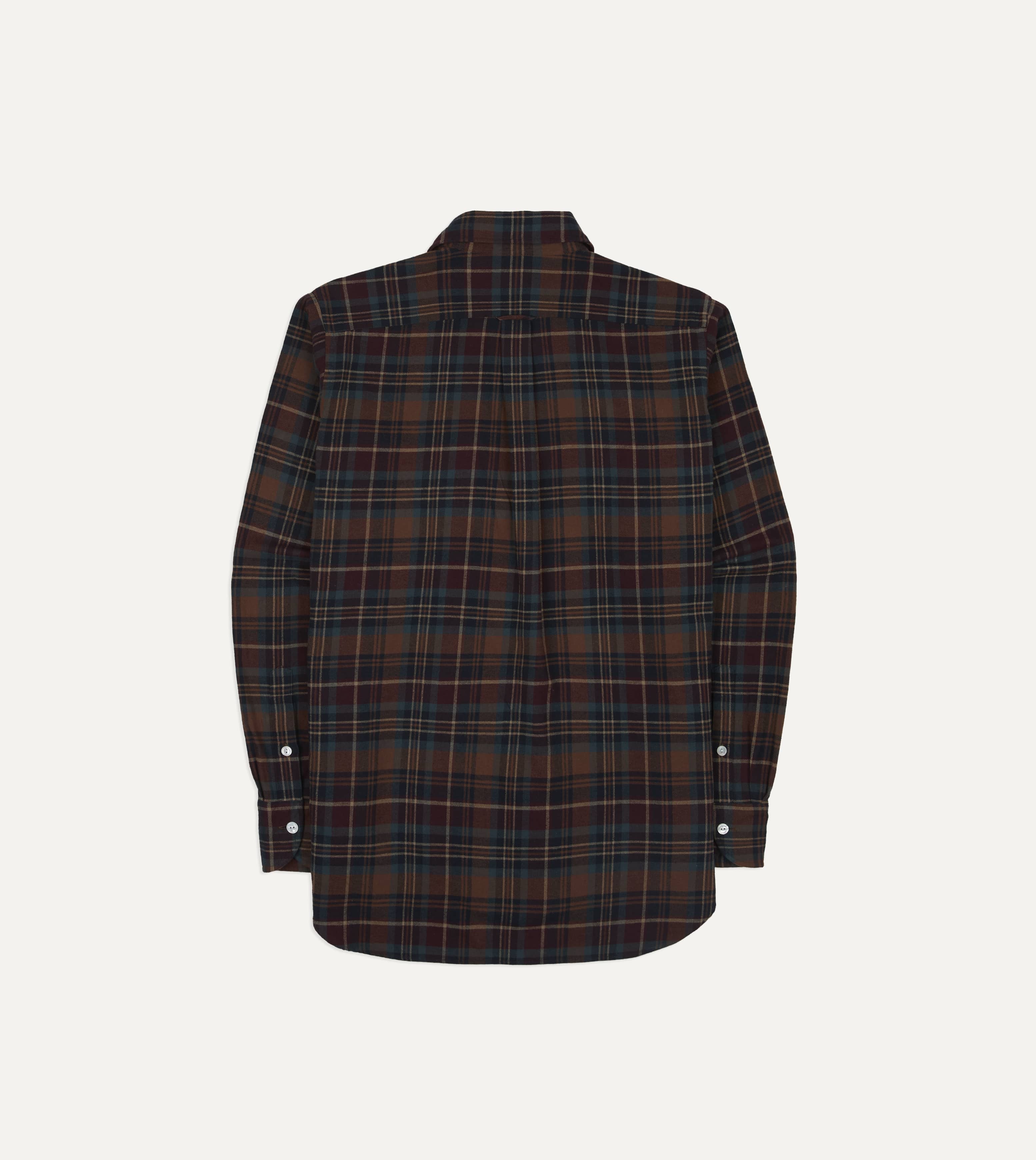 BEAMS F & Drake's Brown Check Cotton Two-Pocket Long Point Collar Work Shirt