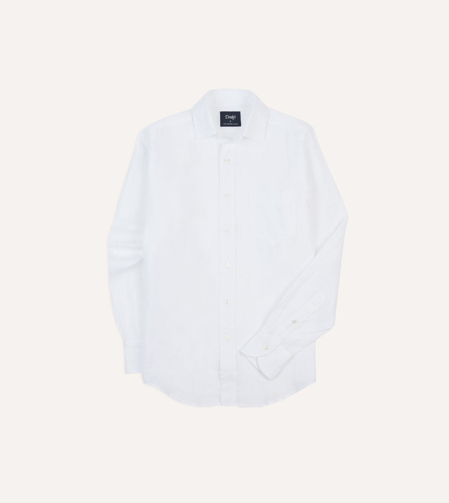 White Linen Spread Collar Shirt