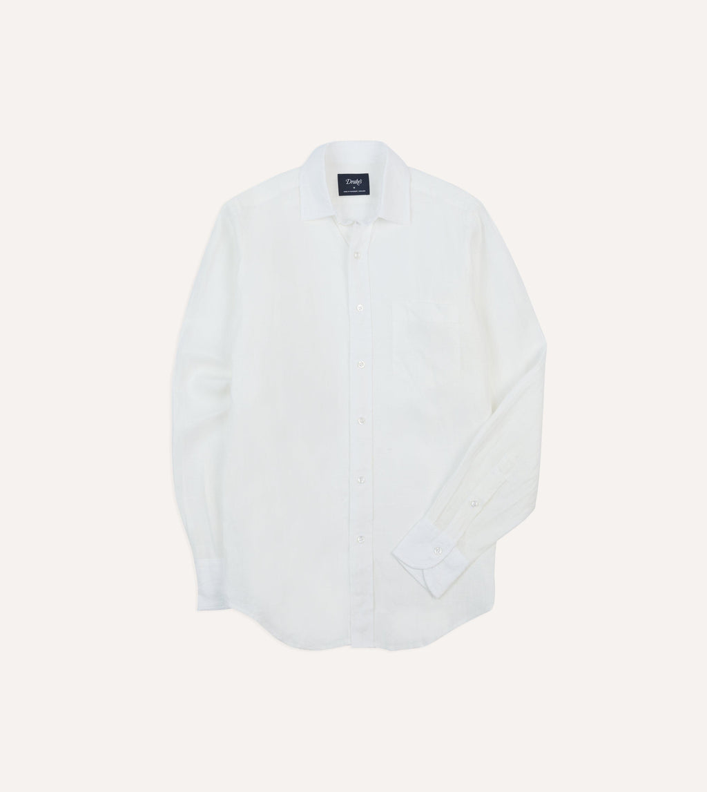 Ecru Linen Spread Collar Shirt – Drakes1