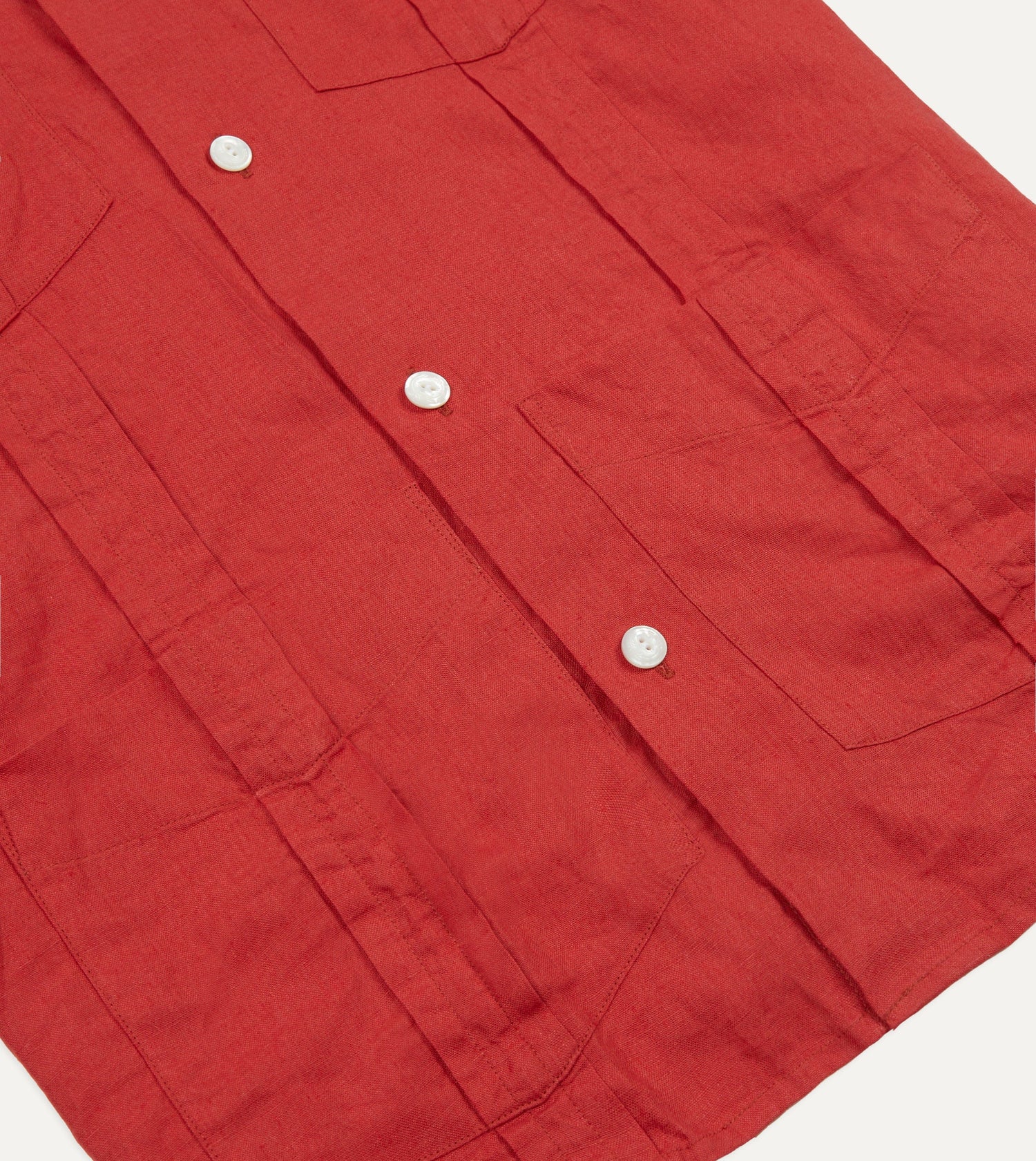 Red Linen Short Sleeve Cuban Shirt