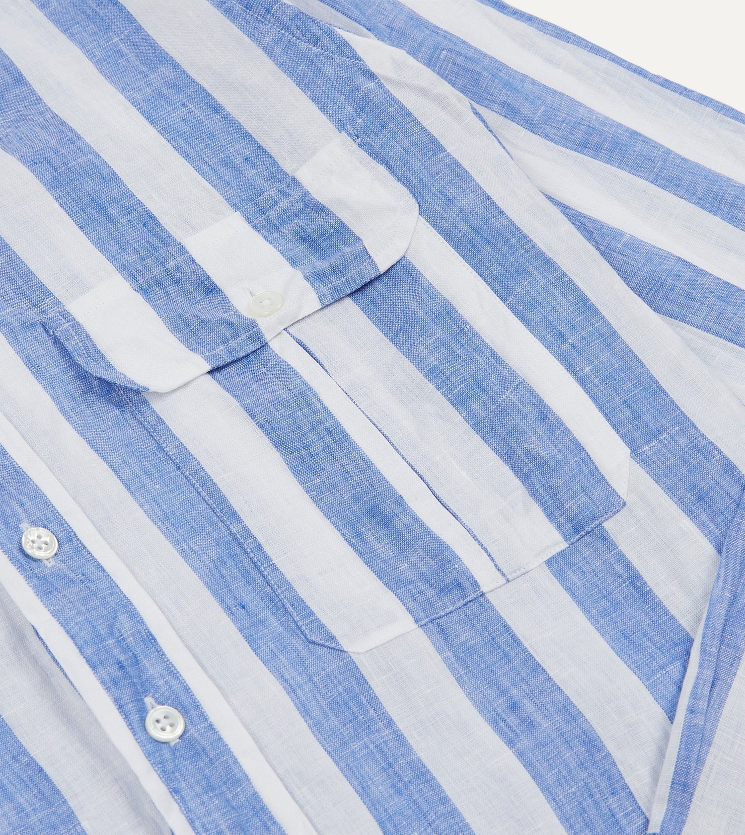 Blue and White Broad Stripe Linen Spread Collar Shirt