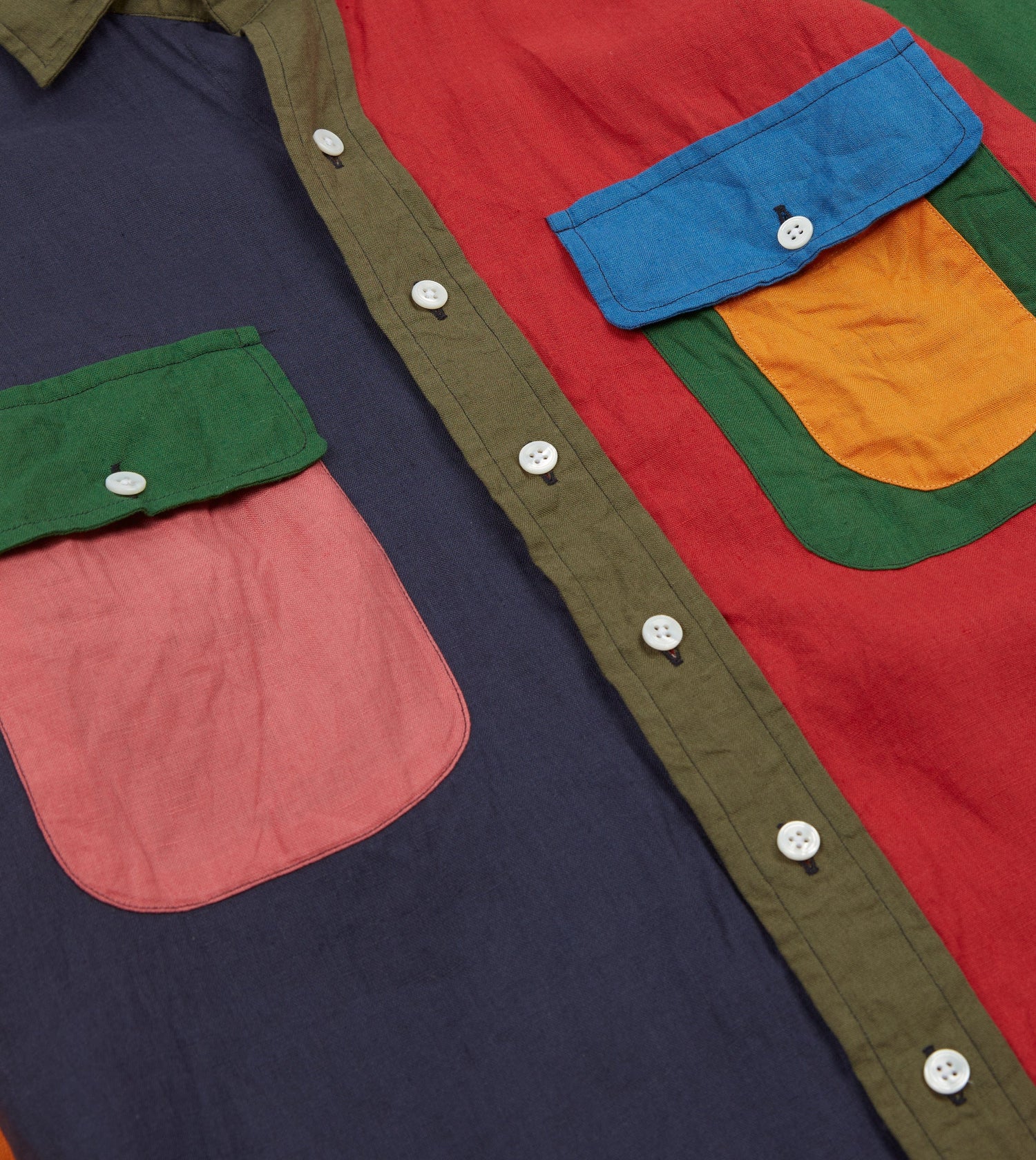 Multicoloured Linen Two-Pocket Fun Work Shirt