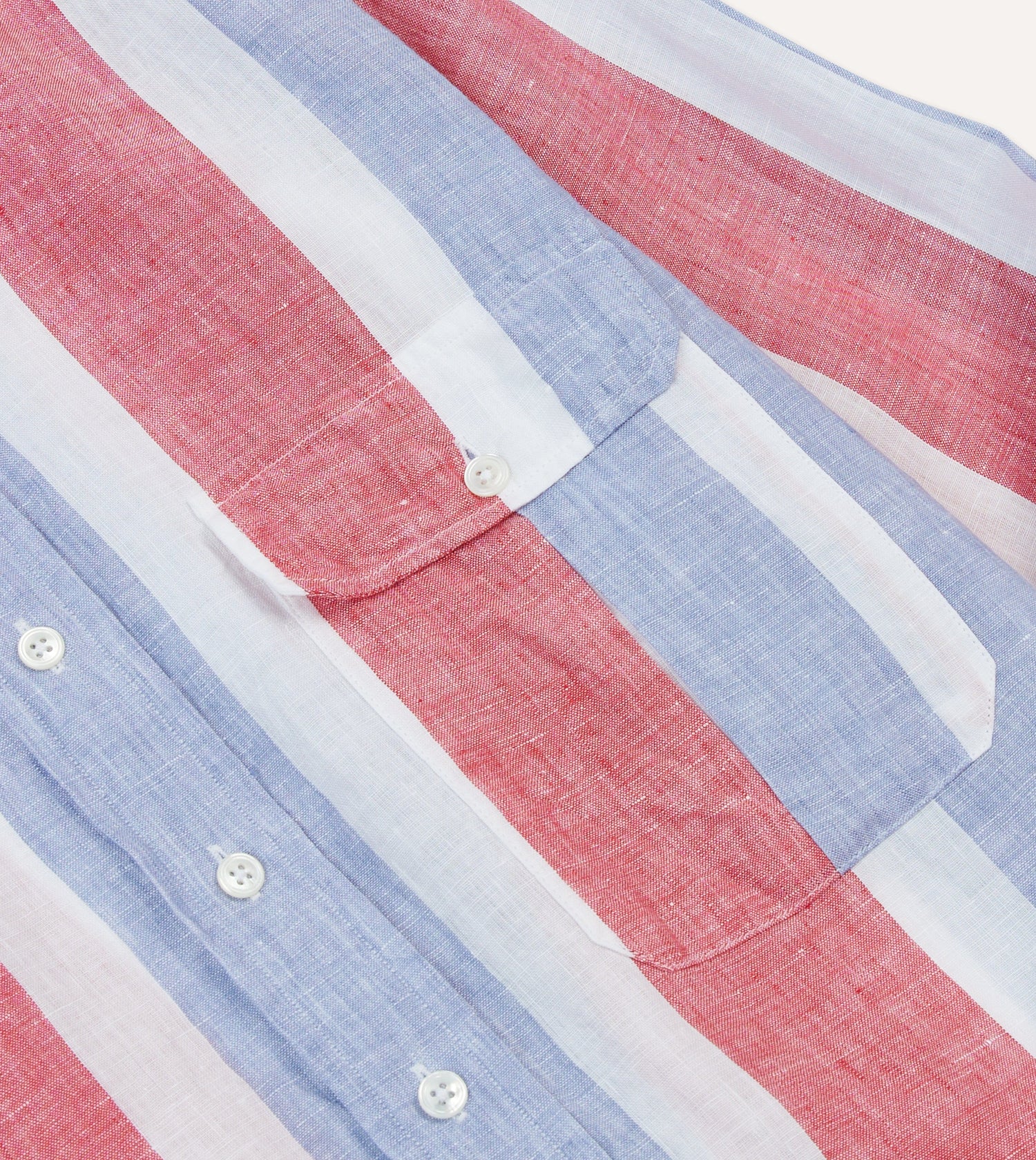 Red and Blue Stripe Linen Spread Collar Shirt
