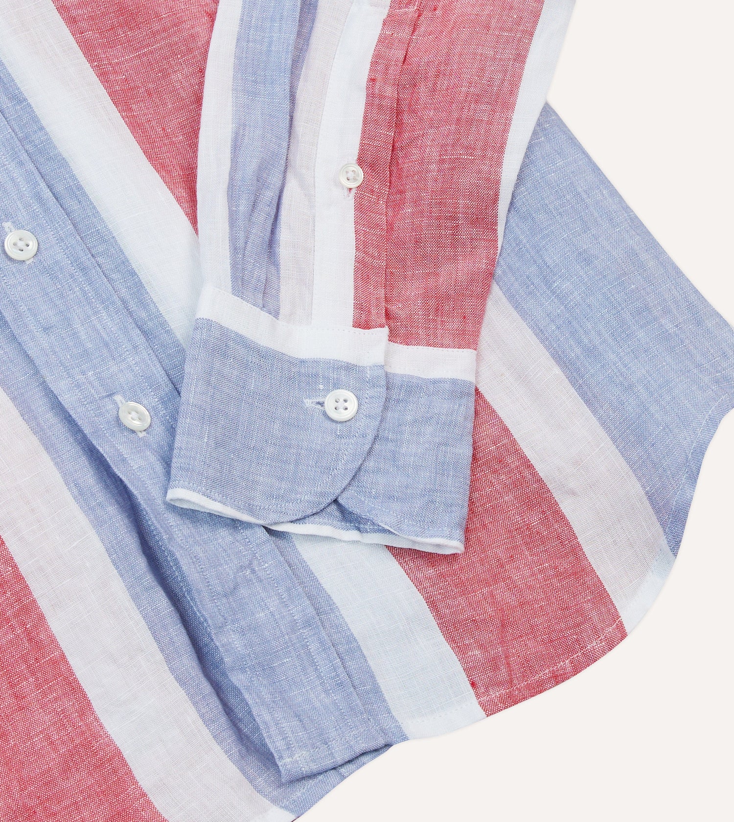 Red and Blue Stripe Linen Spread Collar Shirt