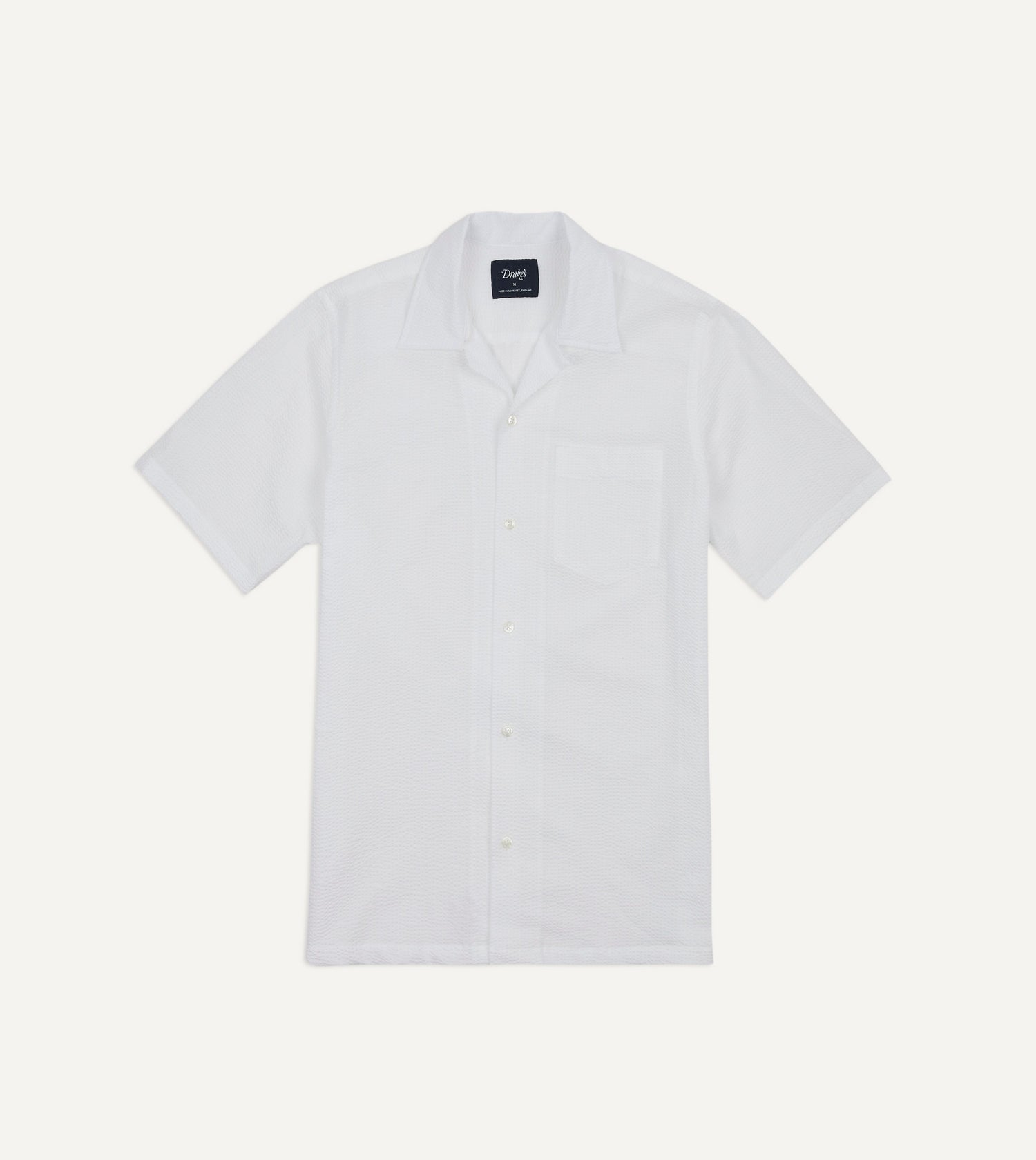 White Seersucker Camp Collar Short Sleeve Shirt