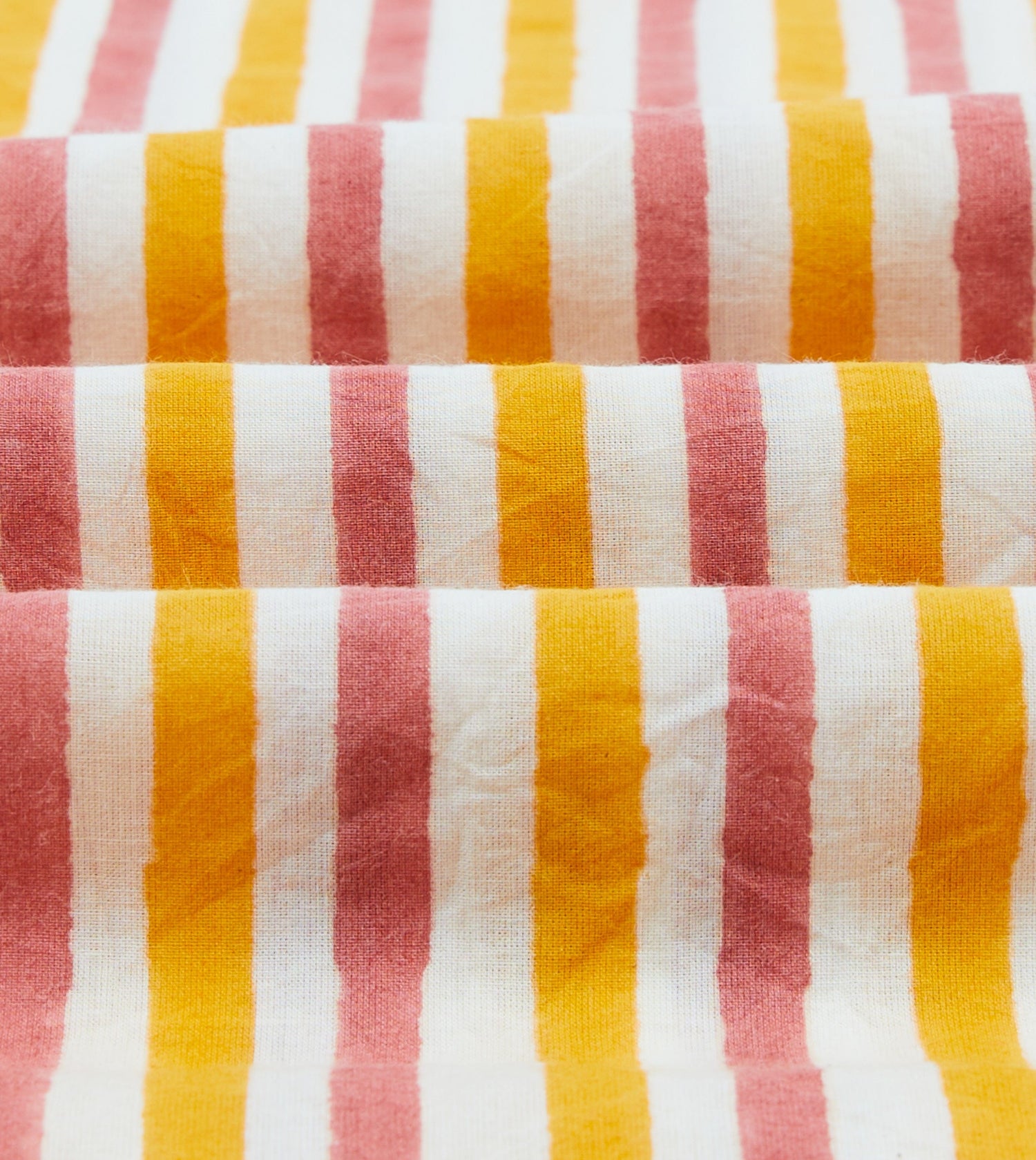 Yellow and Pink Stripe Block Print Cotton Camp Collar Short Sleeve Shirt