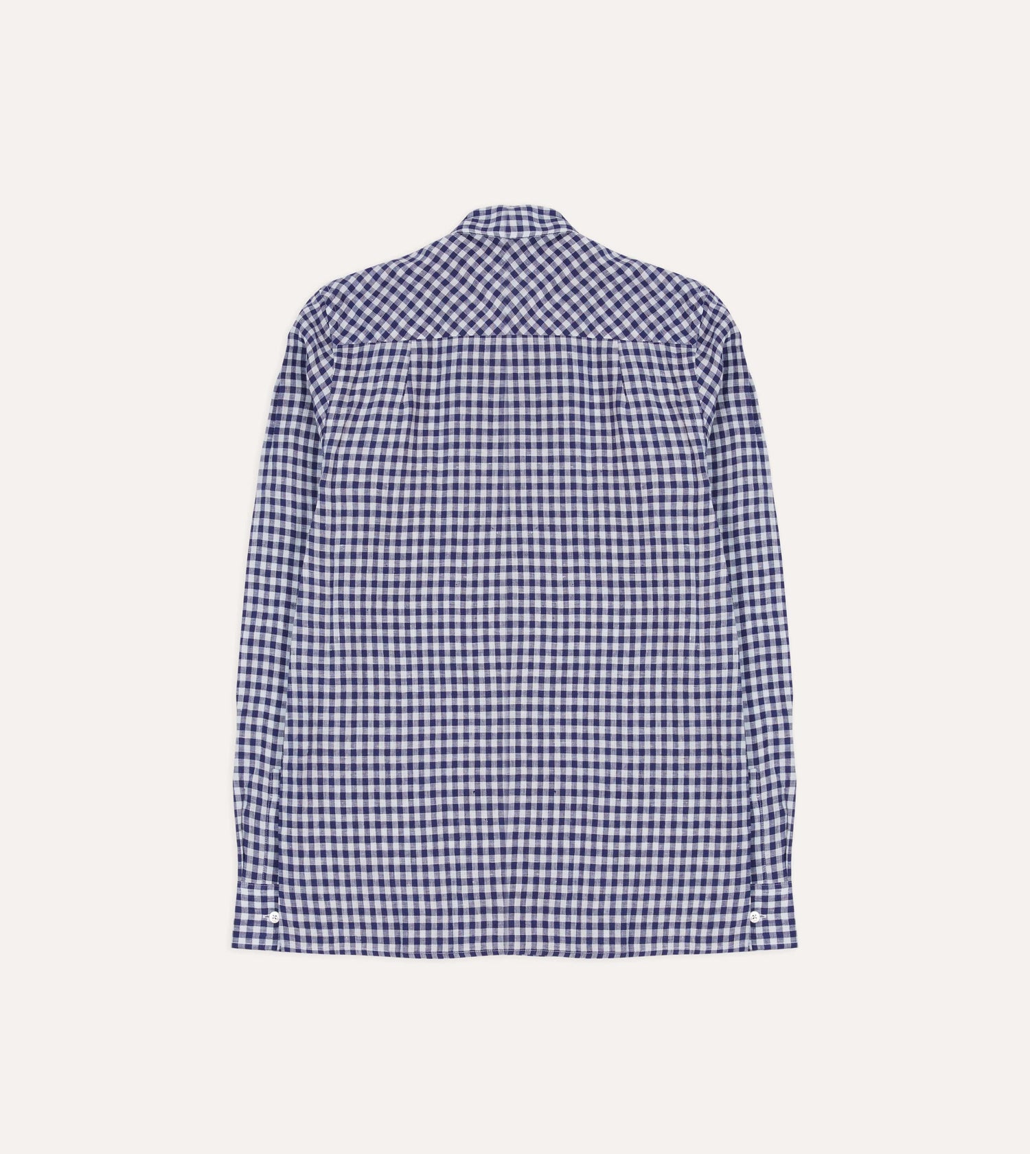 Navy Gingham Check Linen Camp Collar Long Sleeve Shirt – Drakes