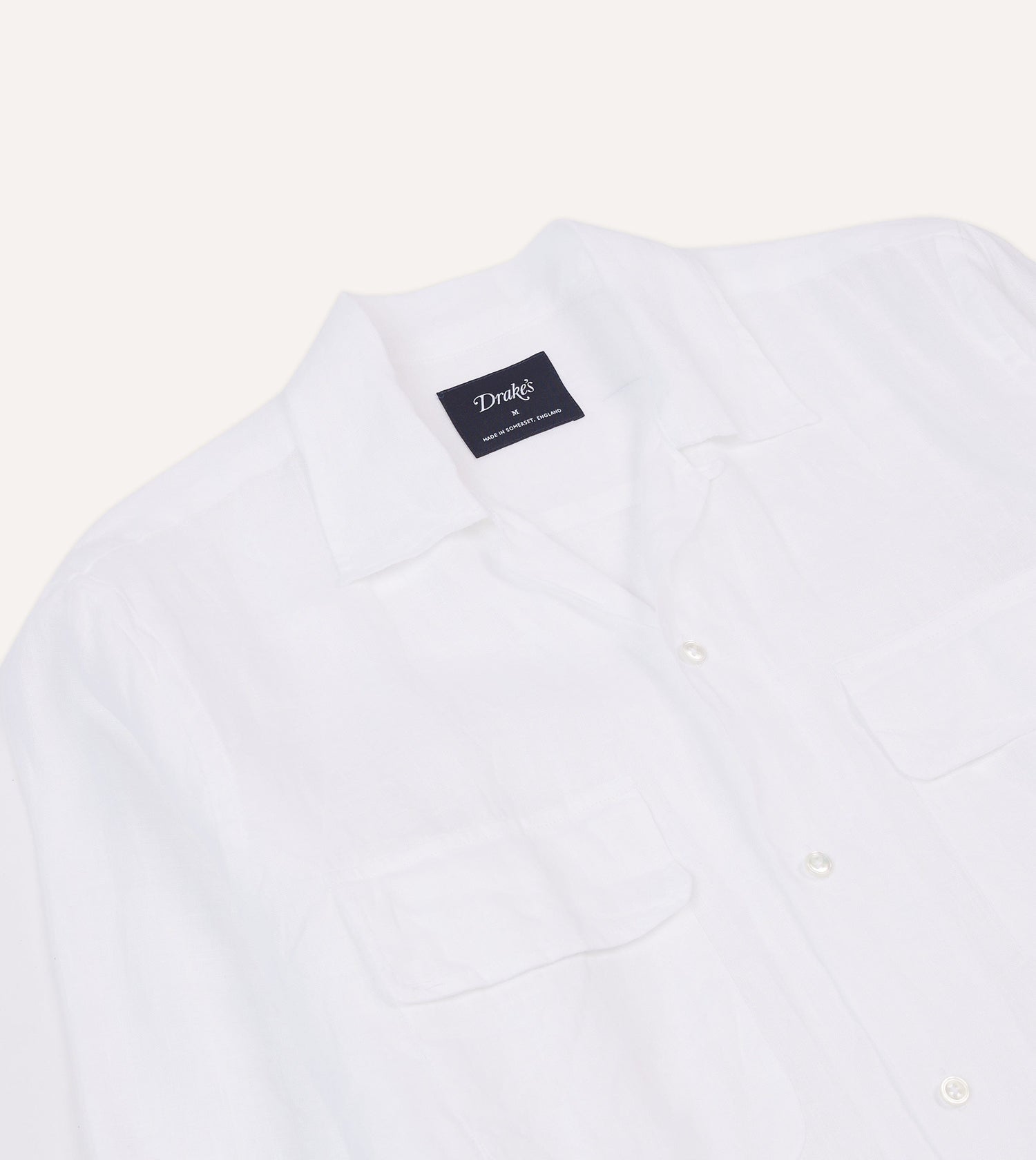 White Linen Camp Collar Long Sleeve Shirt