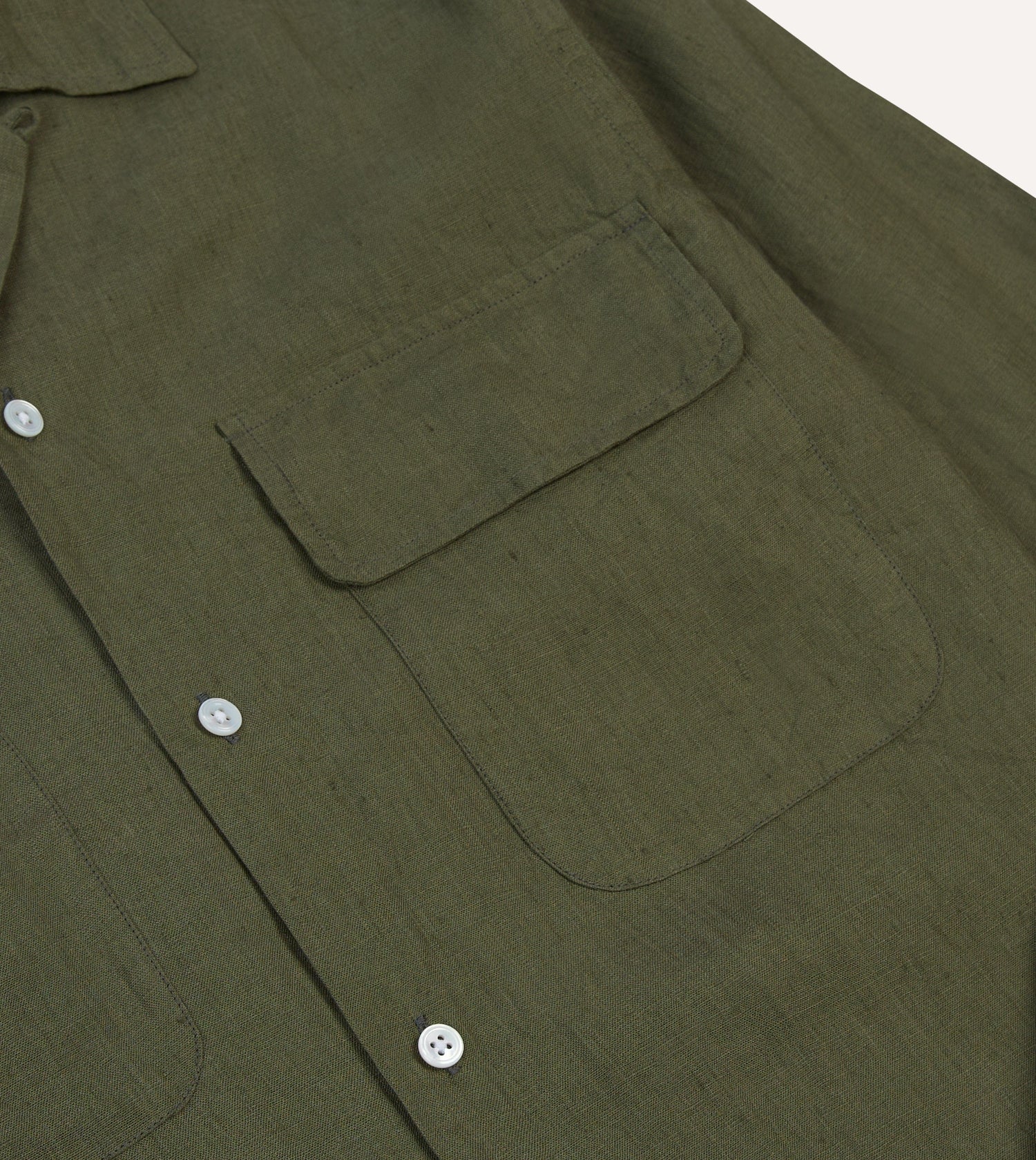 Khaki Linen Camp Collar Long Sleeve Shirt