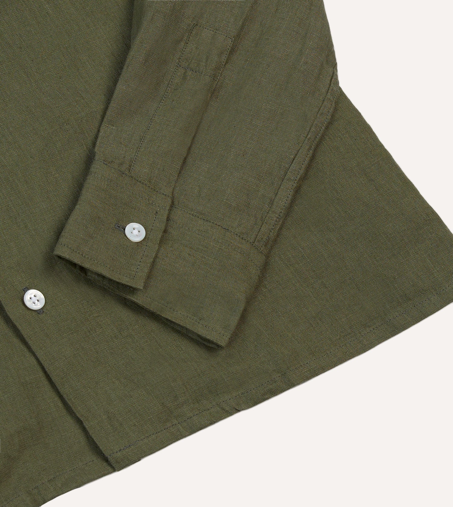 Khaki Linen Camp Collar Long Sleeve Shirt