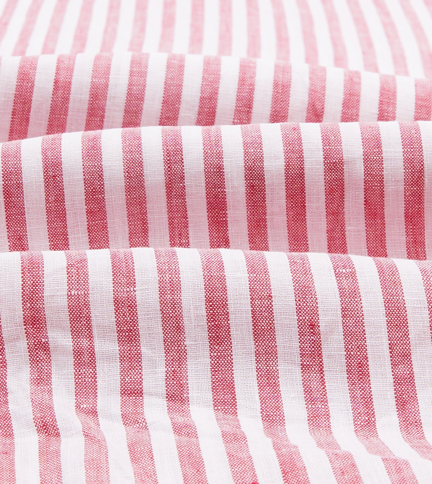 Red and White Stripe Linen Camp Collar Short Sleeve Shirt