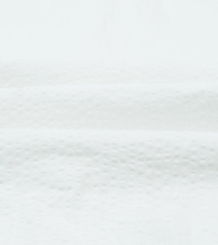 White Cotton-Linen Seersucker Camp Collar Short Sleeve Shirt