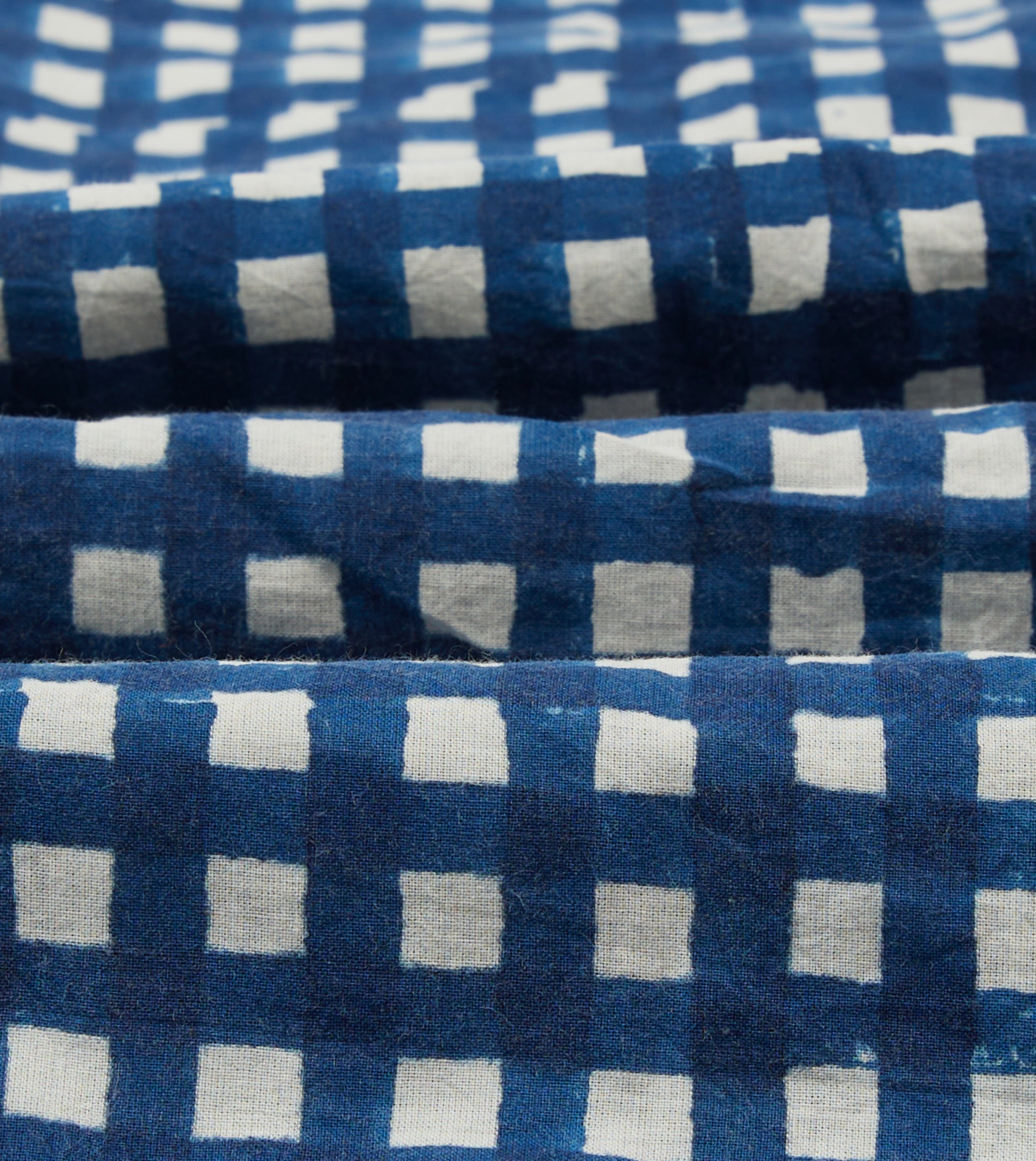 Navy Gingham Check Block Print Cotton Camp Collar Short Sleeve Shirt