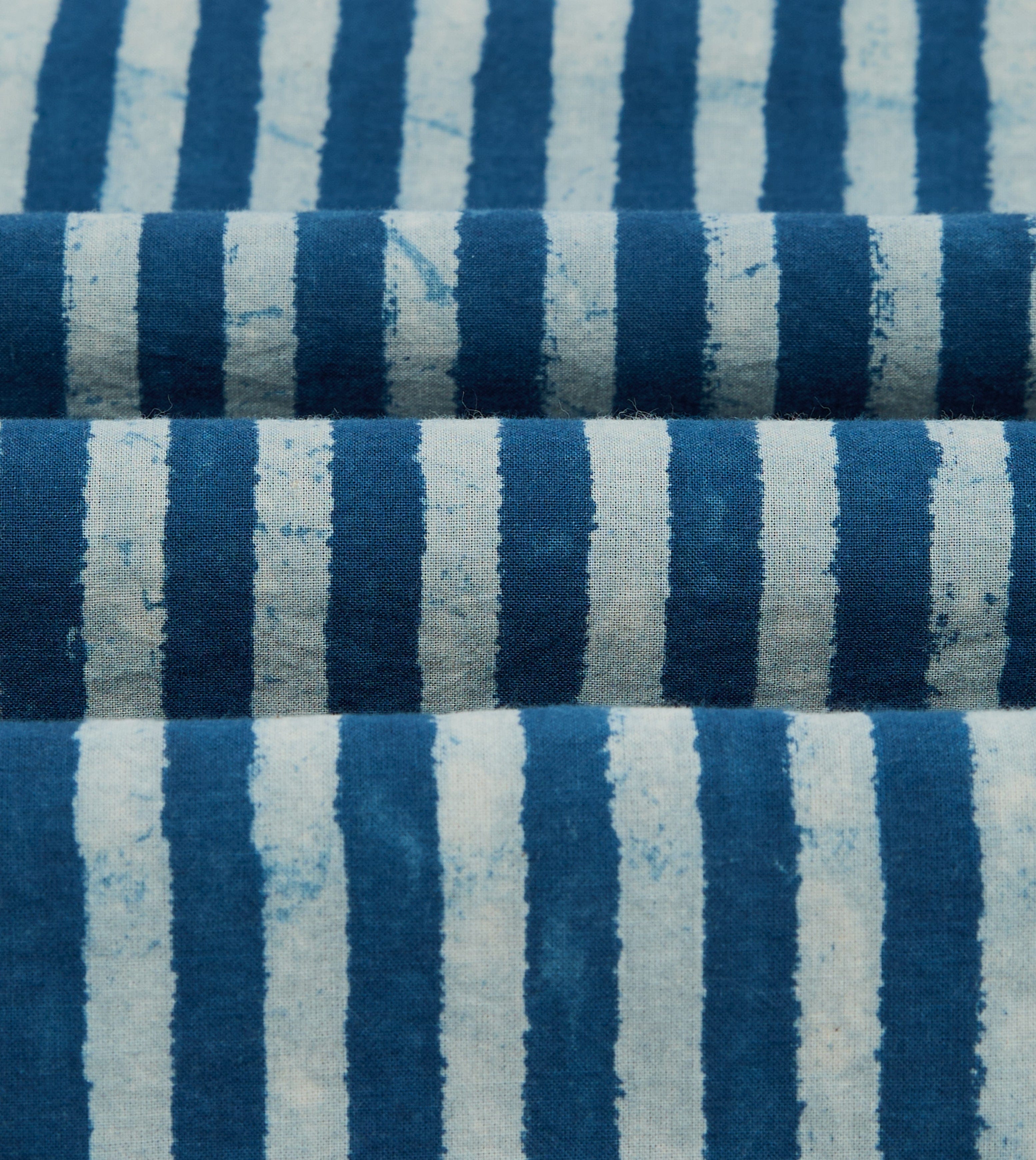 Indigo Stripe Block Print Cotton Camp Collar Short Sleeve Shirt