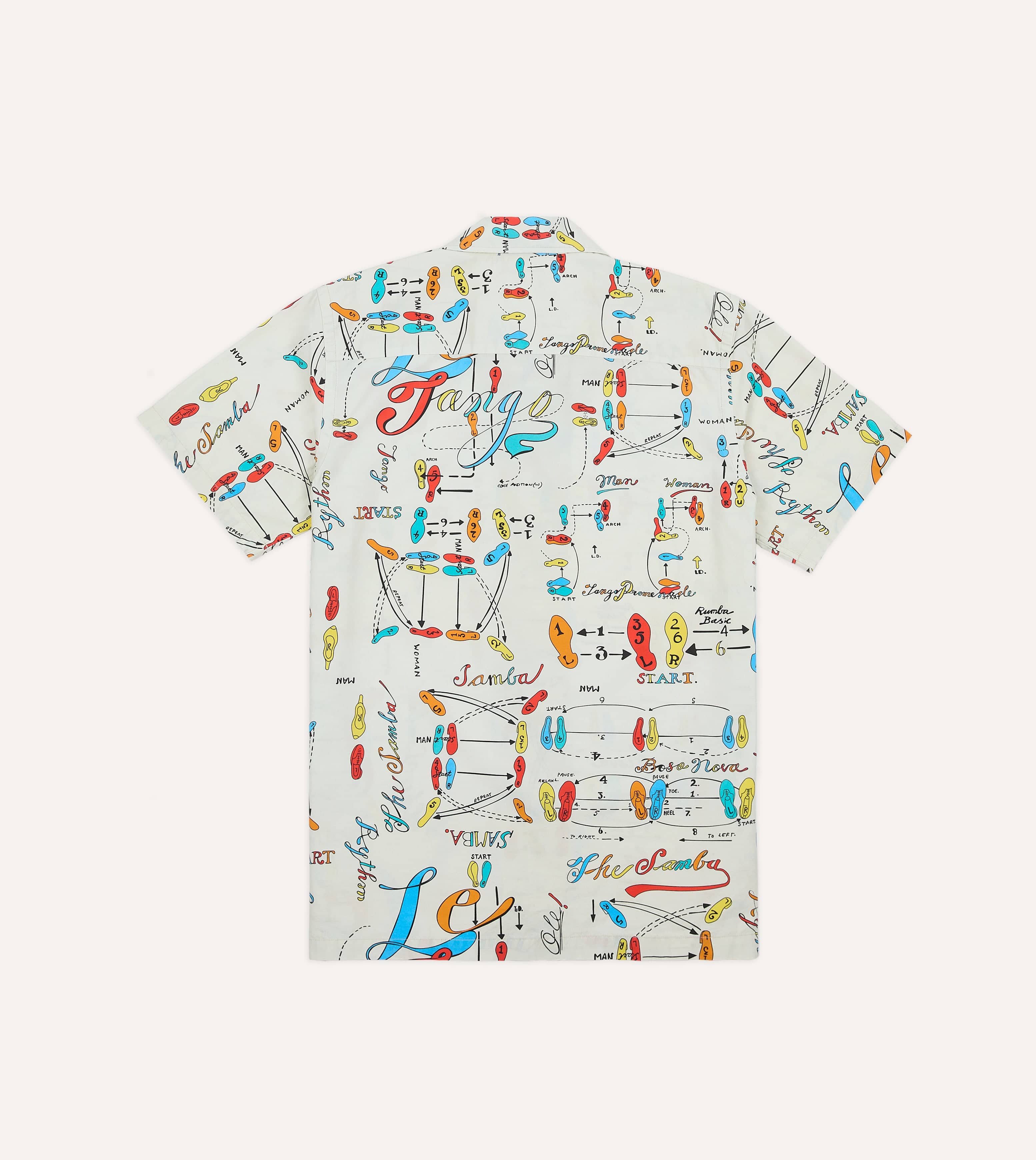 Dance Steps Print Cotton Camp Collar Short Sleeve Shirt