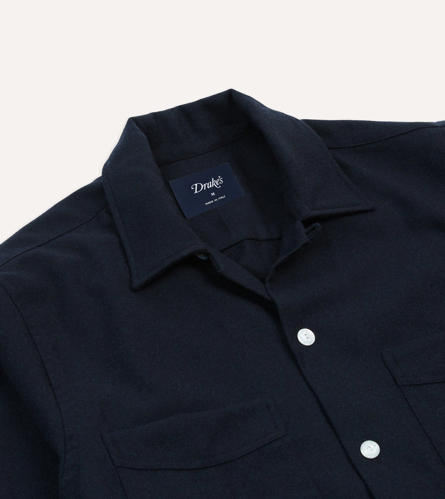 Navy Wool Four-Pocket Camp Collar Work Shirt