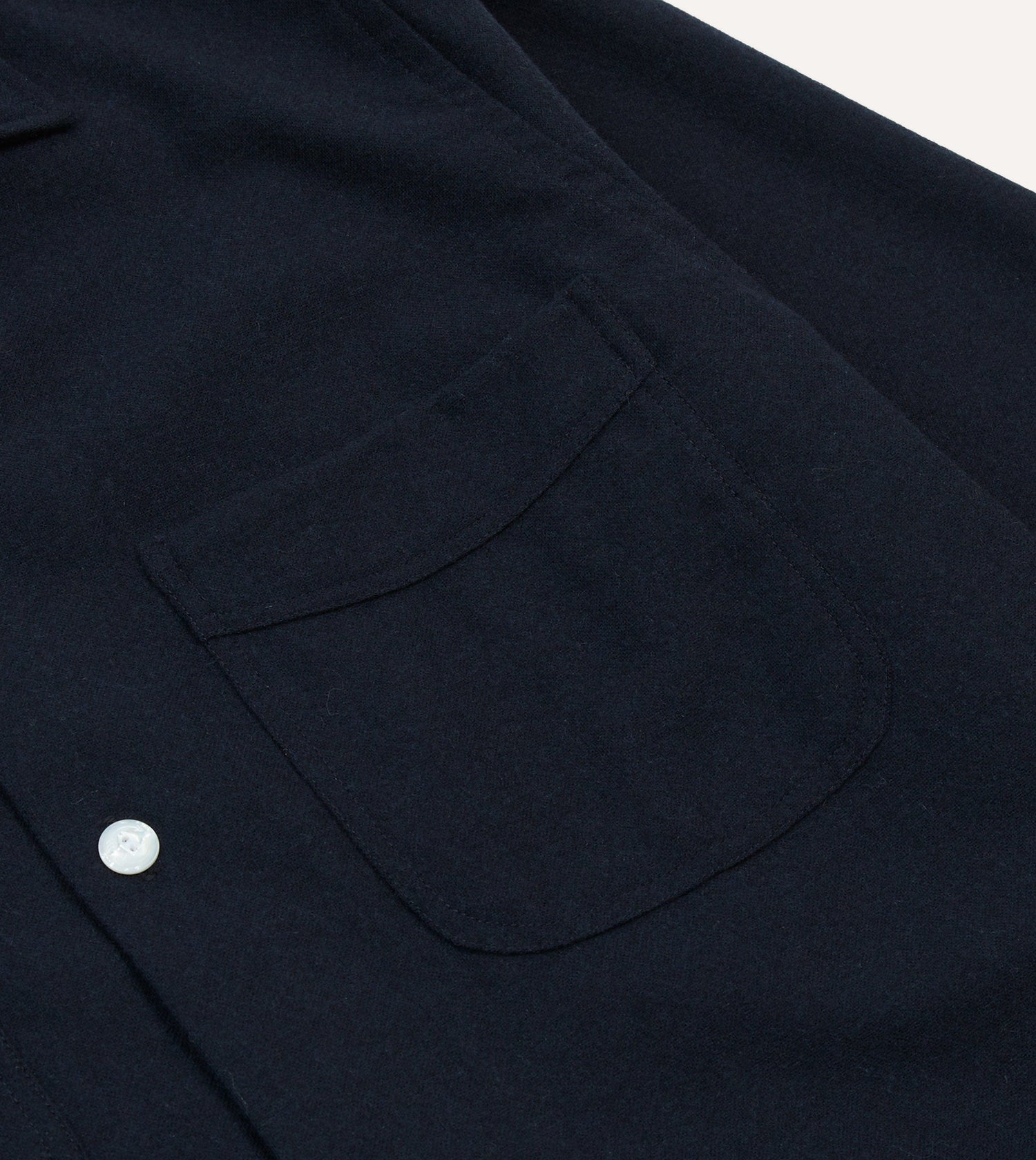 Navy Wool Four-Pocket Camp Collar Work Shirt