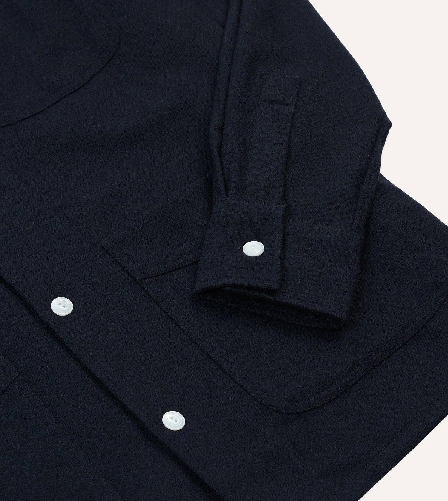 Navy Wool Four-Pocket Camp Collar Work Shirt