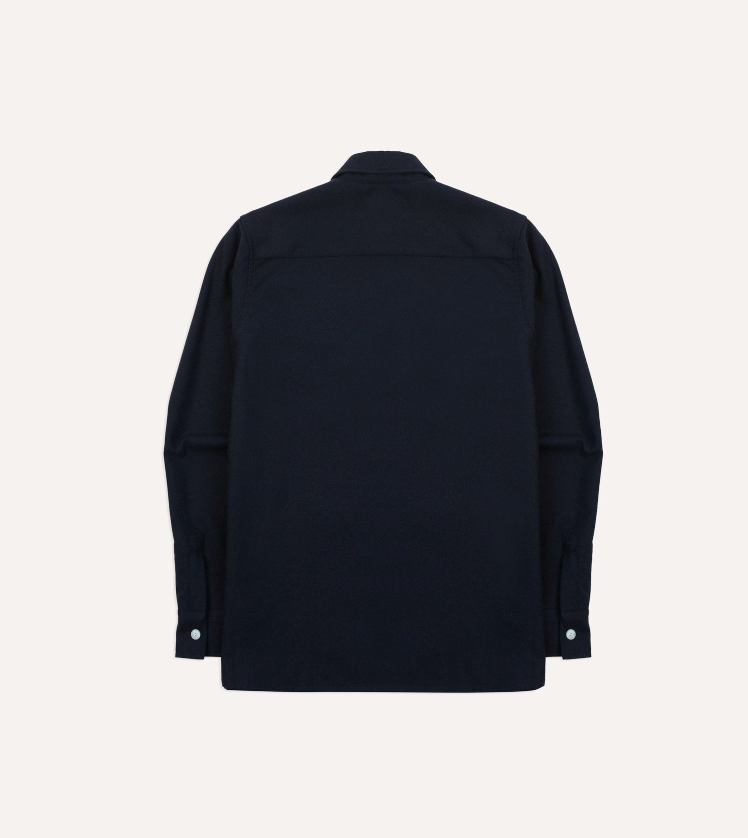 Navy Wool Four-Pocket Camp Collar Work Shirt