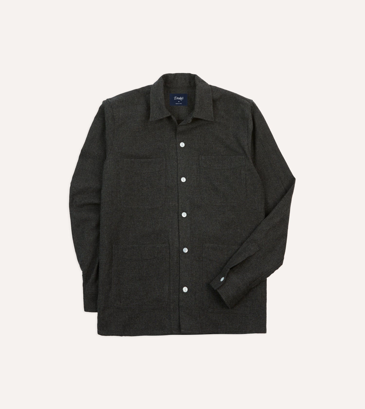 Grey Wool Four-Pocket Camp Collar Work Shirt