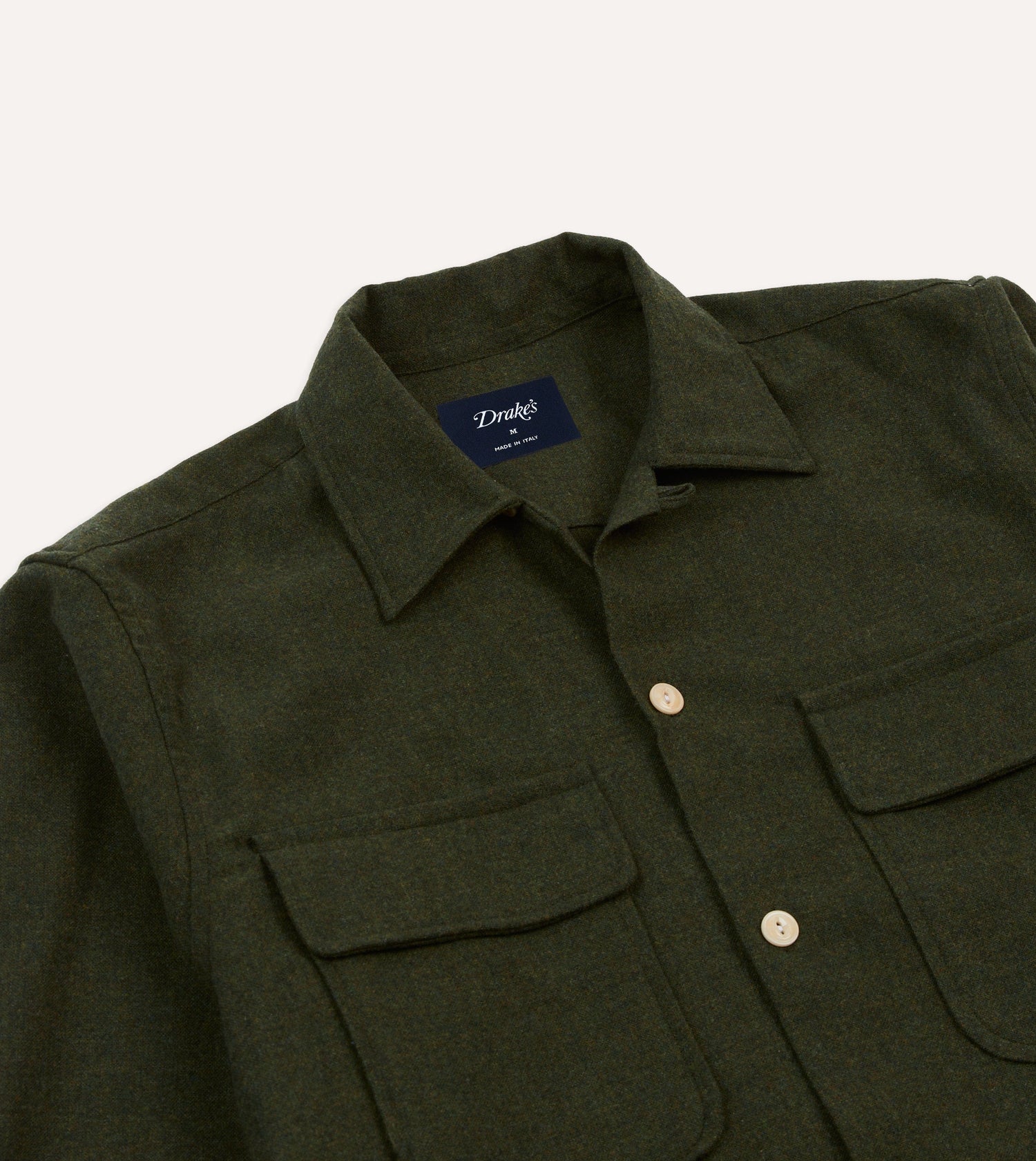 Dark Green Wool Two-Pocket Camp Collar Work Shirt