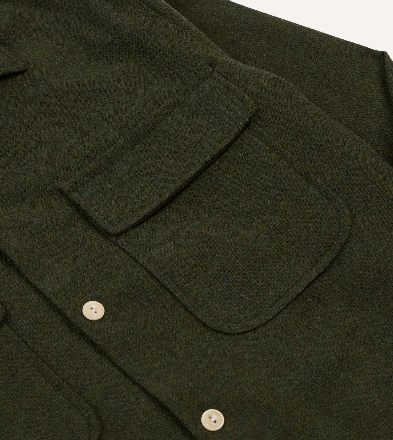Dark Green Wool Two-Pocket Camp Collar Work Shirt