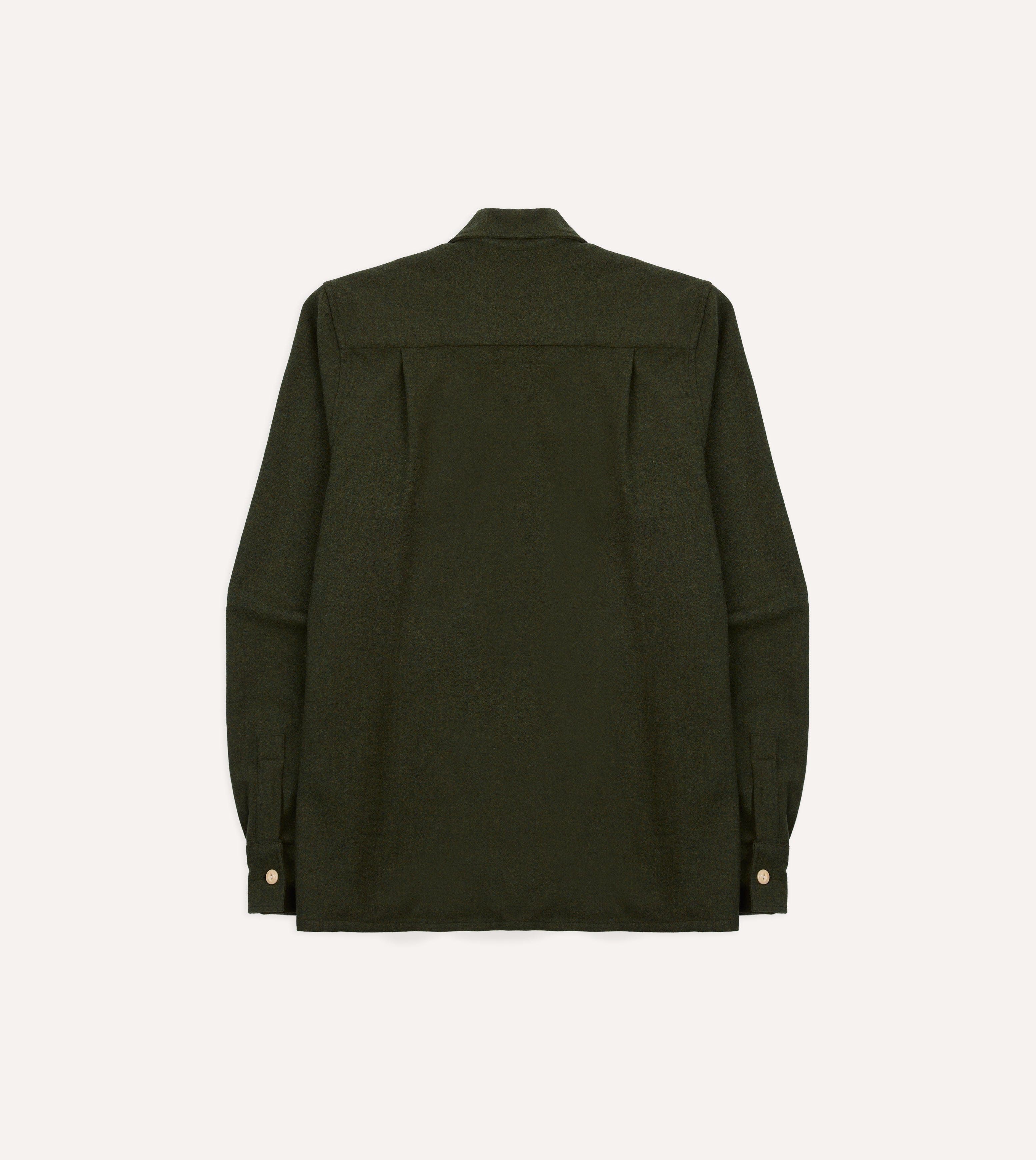 Dark Green Wool Two-Pocket Camp Collar Work Shirt