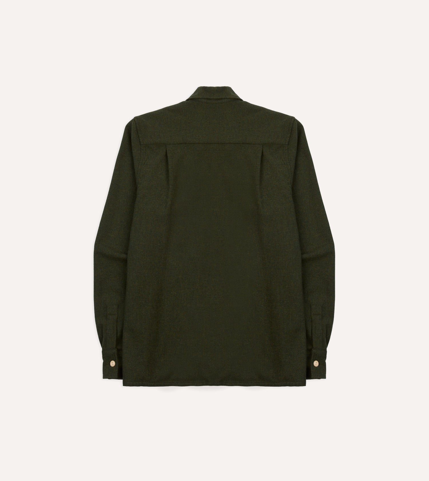Dark Green Wool Two-Pocket Camp Collar Work Shirt