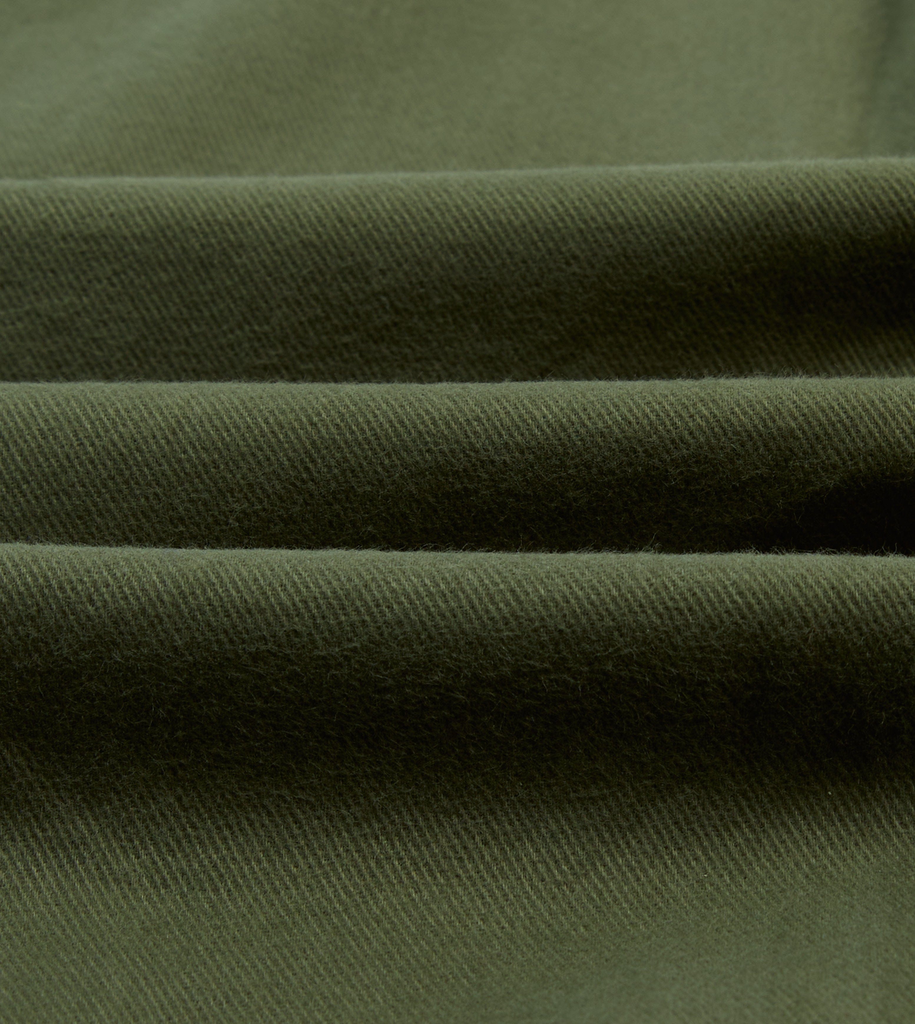 Olive Brushed Cotton Twill Two-Pocket Camp Collar Work Shirt