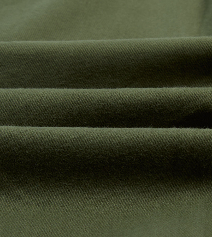 Olive Brushed Cotton Twill Two-Pocket Camp Collar Work Shirt