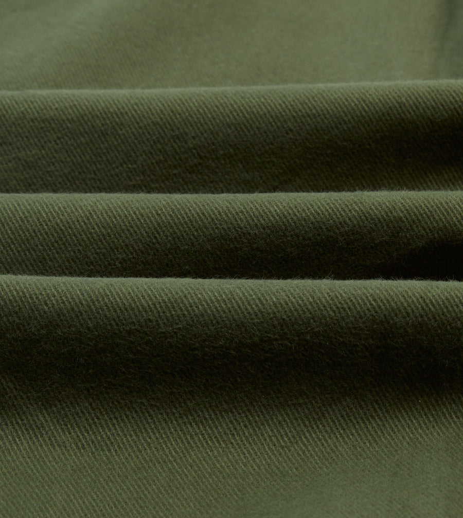 Olive Brushed Cotton Twill Two-Pocket Camp Collar Work Shirt