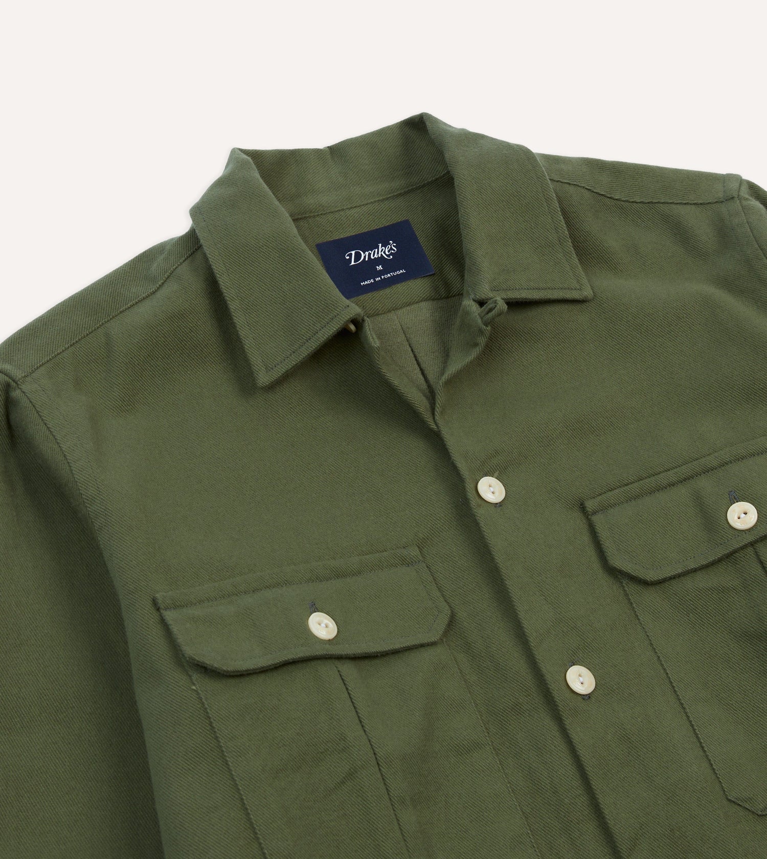 Olive Brushed Cotton Twill Two-Pocket Camp Collar Work Shirt