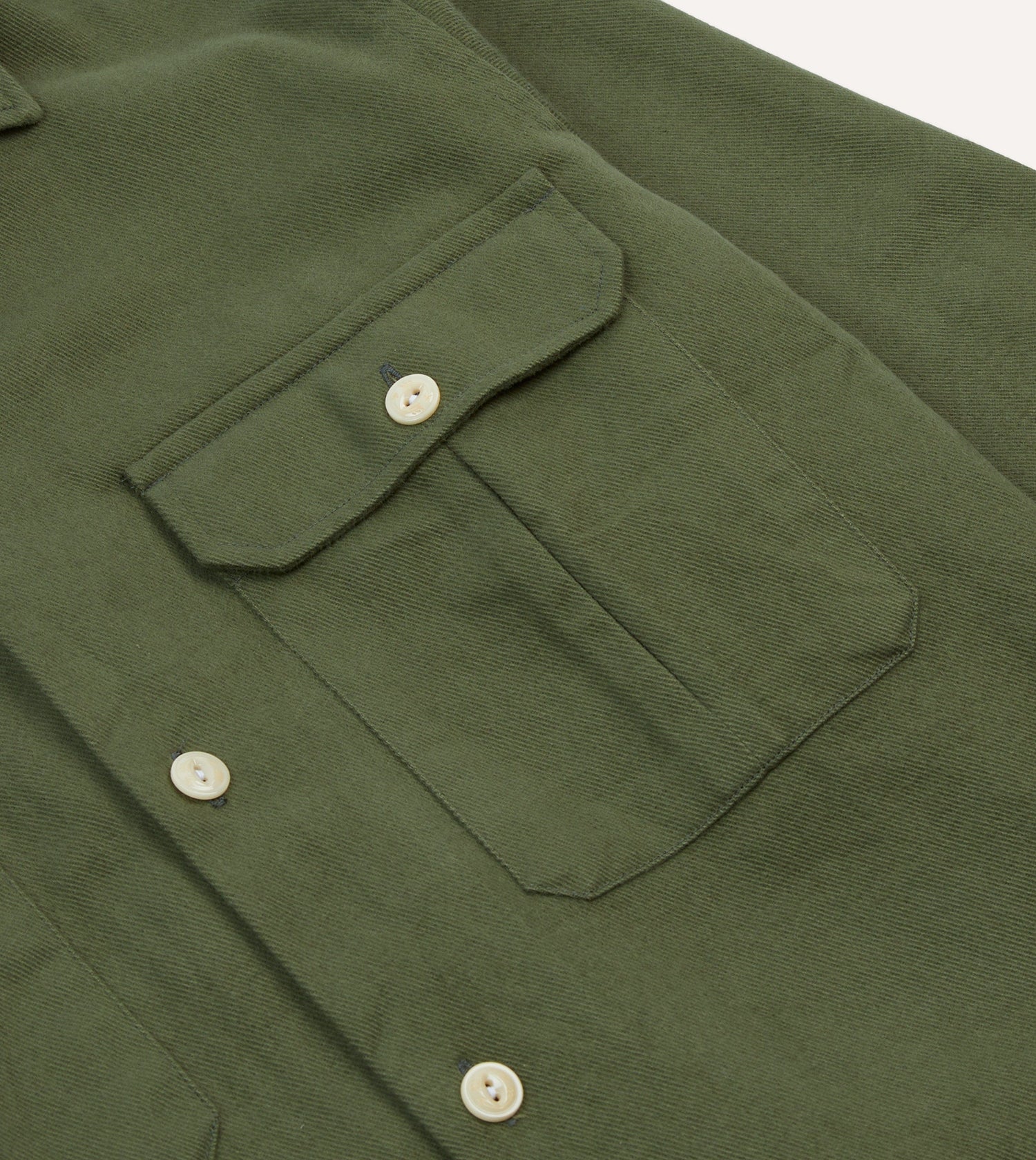 Olive Brushed Cotton Twill Two-Pocket Camp Collar Work Shirt